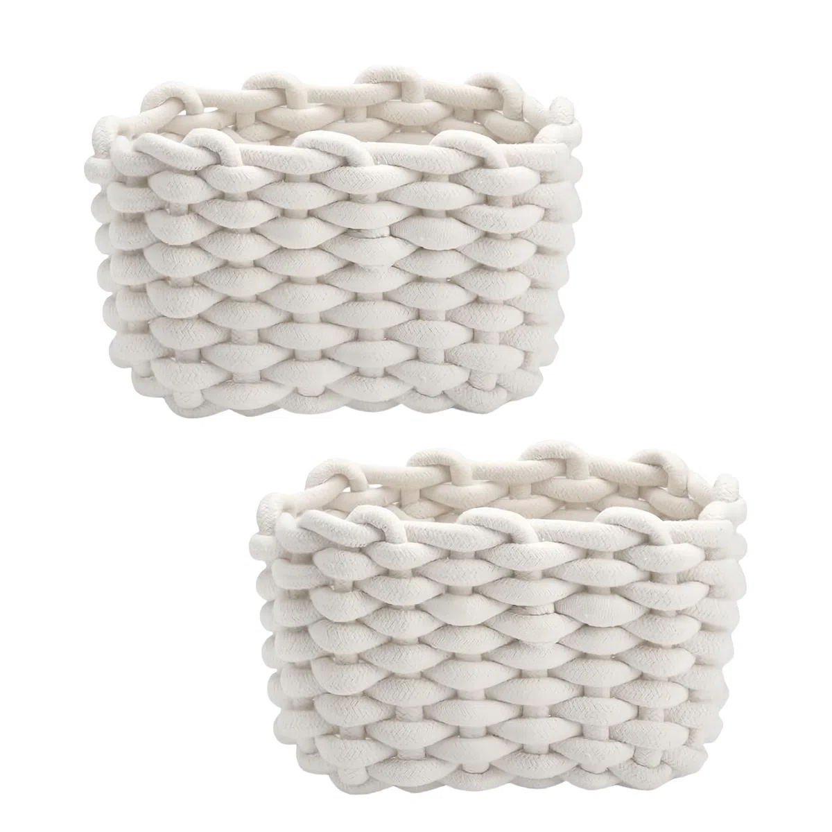 2 Pièces Panier Rangement Bébé Panier de Rangement en Corde de Coton Petit Panier Tressé Carré Paniers de Rangement à Langer Convient pour Chambre de Bébé, Chambre, Salon (Blanc)