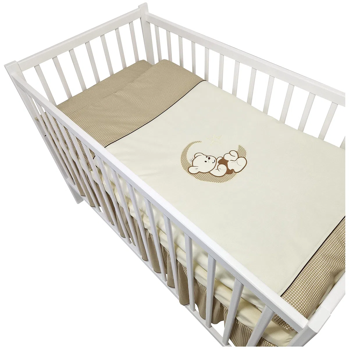14 Pieces Linge de lit bébé Ensemble Complet sans lit brodé avec Nounours sur la Lune Beige foncé (100x135 cm)