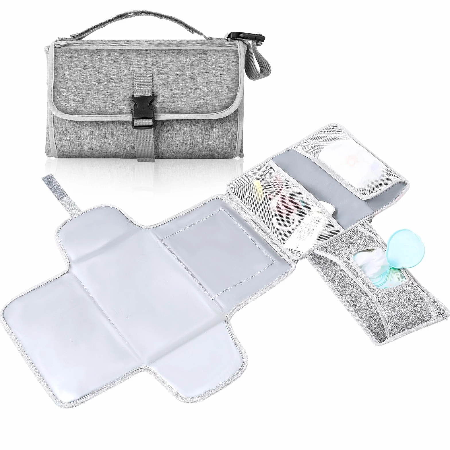Romon Matelas À Langer, Tapis De Change, Sac À Langer De Voyage Portable Et Imperméable, Pliable Couche Changer Mat, Tapis Bag Compact Pour Maison Extérieur Voyage, 70x56cm, Gris