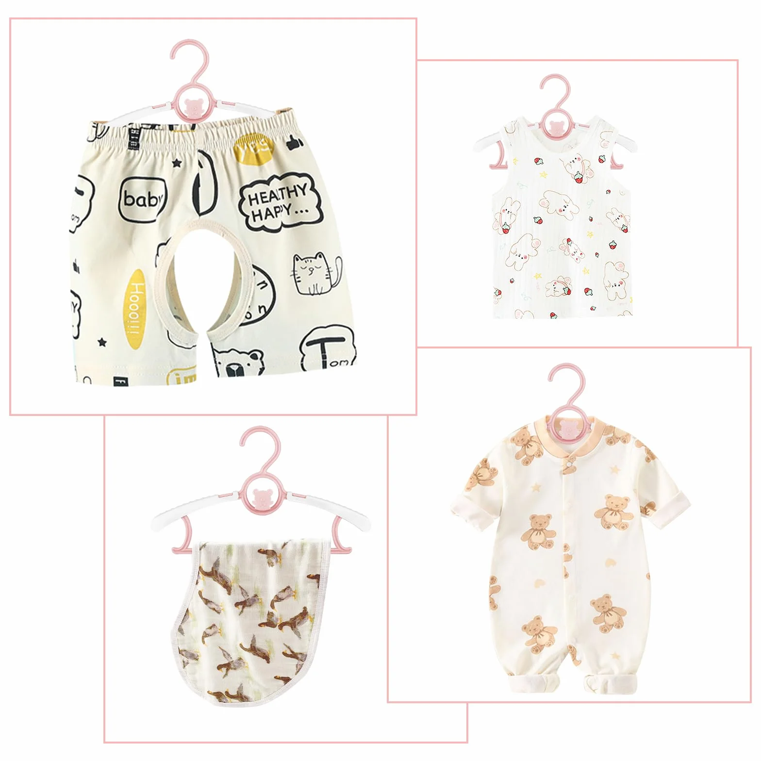 Fousenuk Lot de 20 Cintre Enfant Rose, Cintres Bébé Plastique Antidérapants avec Crochets Empilables Forme d'ours, Cintres pour Enfants Extensibles pour Bébés, Tout-Petits, Enfants