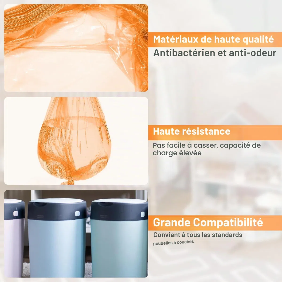12 Recharge poubelle Sac Grande Capacité Compatible Tommee Tippee, Angelcare