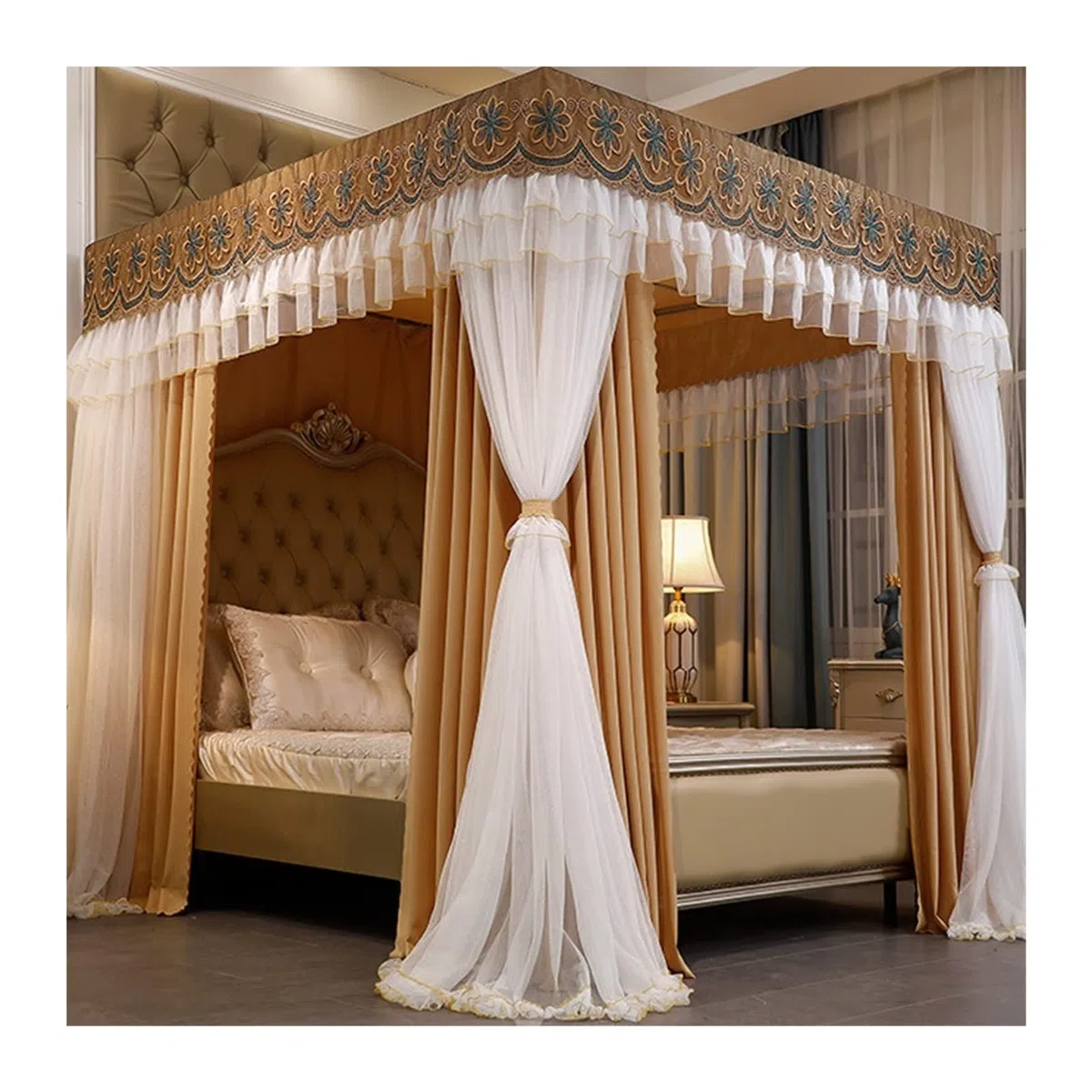 Moustiquaire à baldaquin pour lit Double, Anti-poussière et ombrage - Rideau de lit de Chambre à Coucher, baldaquin de lit décoré Romantique pour Chambre (Couleur : Style 5, Taille : 150 x 2