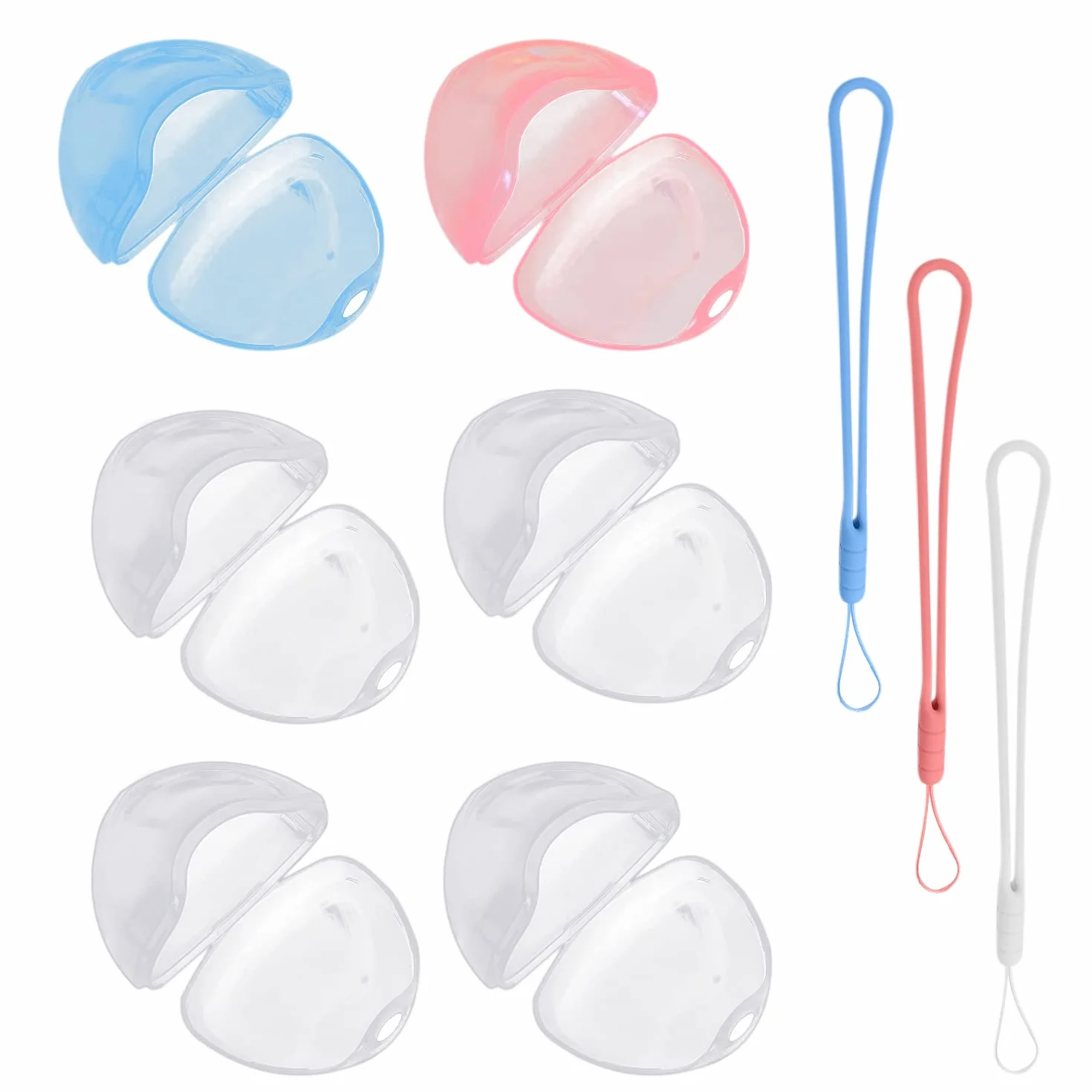 Boîte à tétine portable 6 pièces avec 3 lanières en silicone, boîte à tétine, boîte de rangement pour tétine, boîte de protection pour tétine, facile à transporter, réutilisable