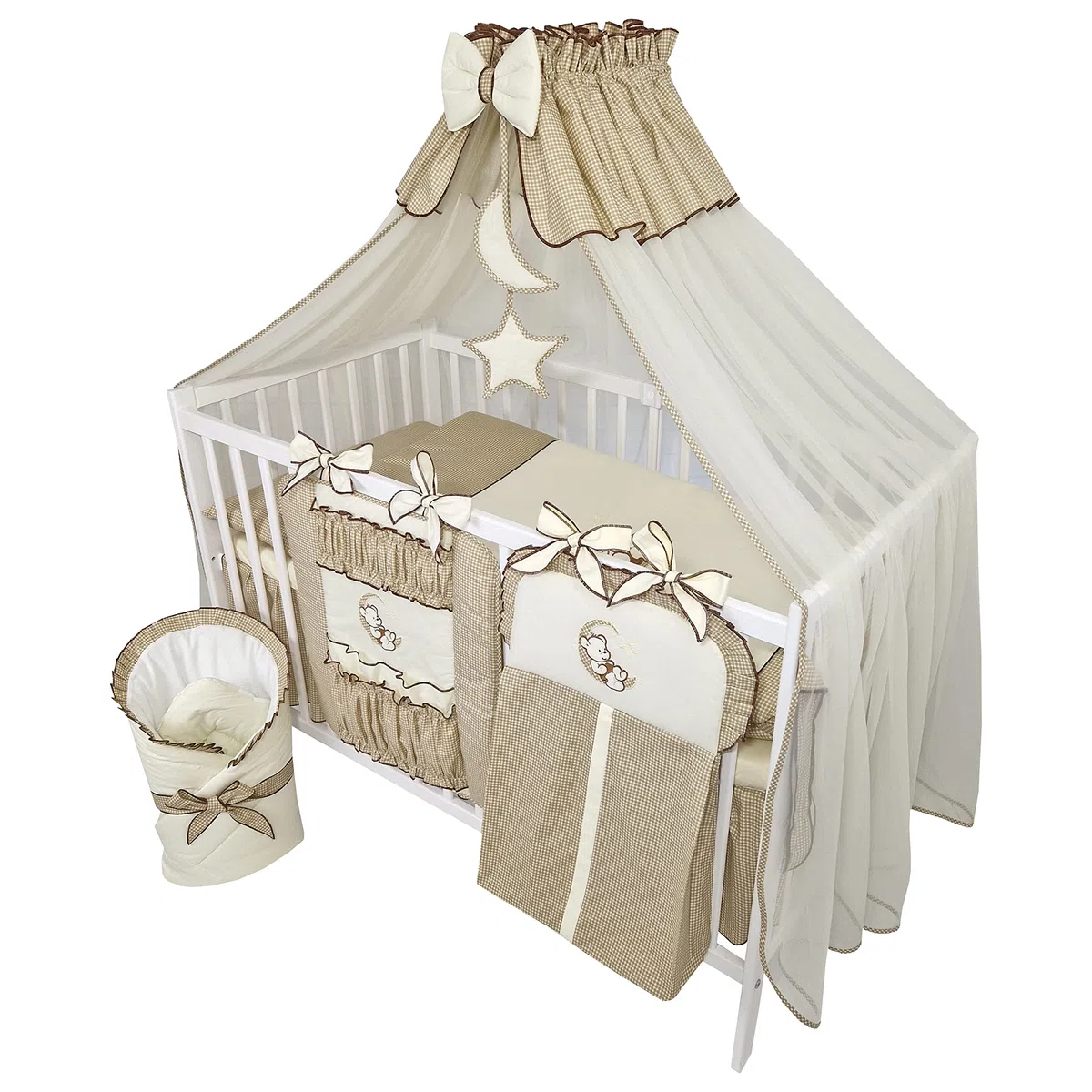 14 Pieces Linge de lit bébé Ensemble Complet sans lit brodé avec Nounours sur la Lune Beige foncé (100x135 cm)