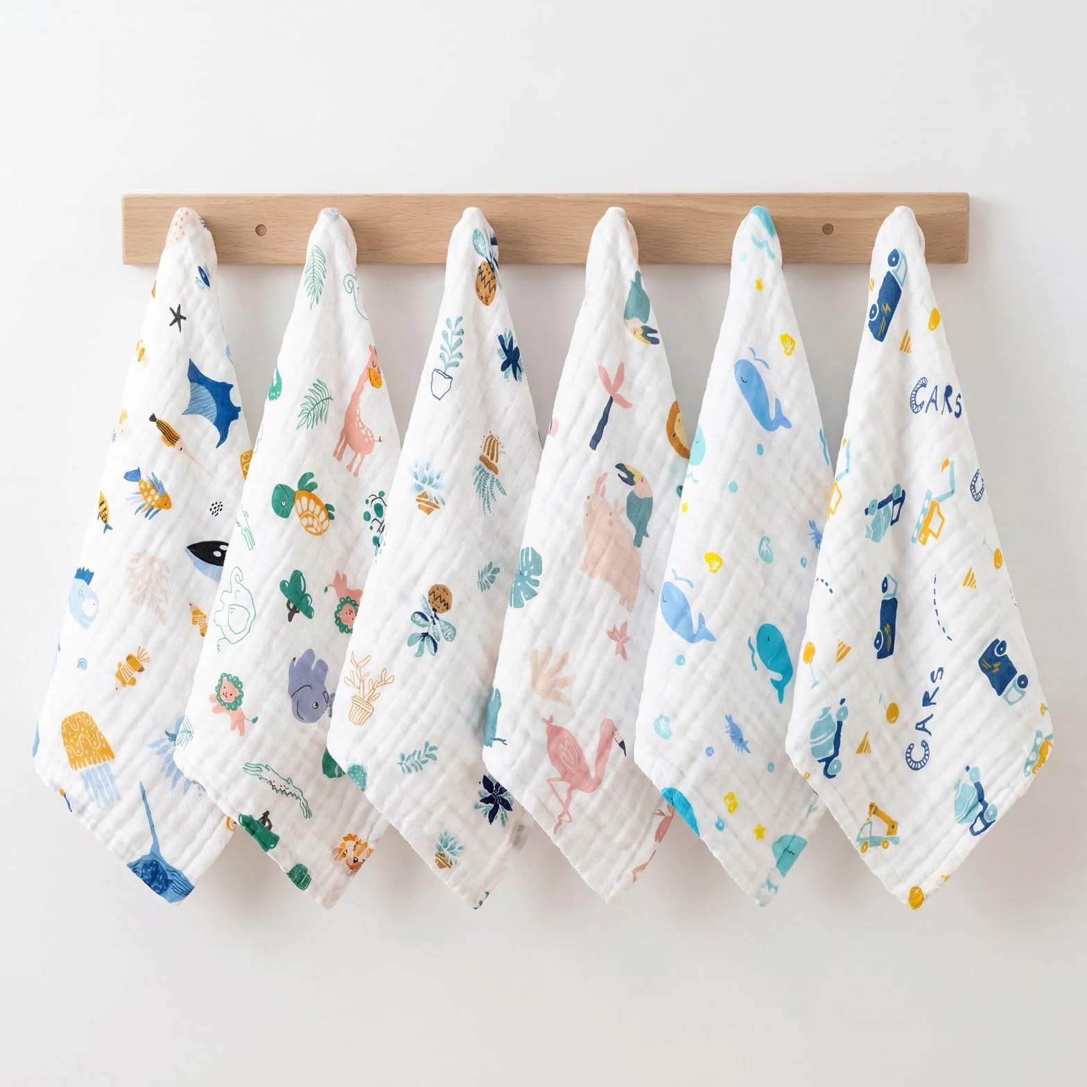 Maliton 6 Pcs Lange Bébé en Mousseline de 100% Coton-50x 25 cm Langes Coton BéBé,Extra Doux Absorbant Respirant pour Nouveauné Peau Sensible,Motif Zoo