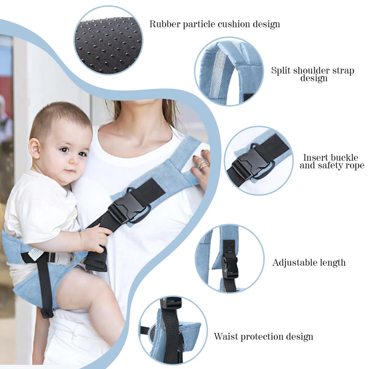 Réglable Porte Bebe Capacité de Charge 25 KG Baby Carrier Bleu Echarpe de Portage Bebe Respirant Ergonomique Convient aux Nouveau-Nés de 3 à 36 Mois