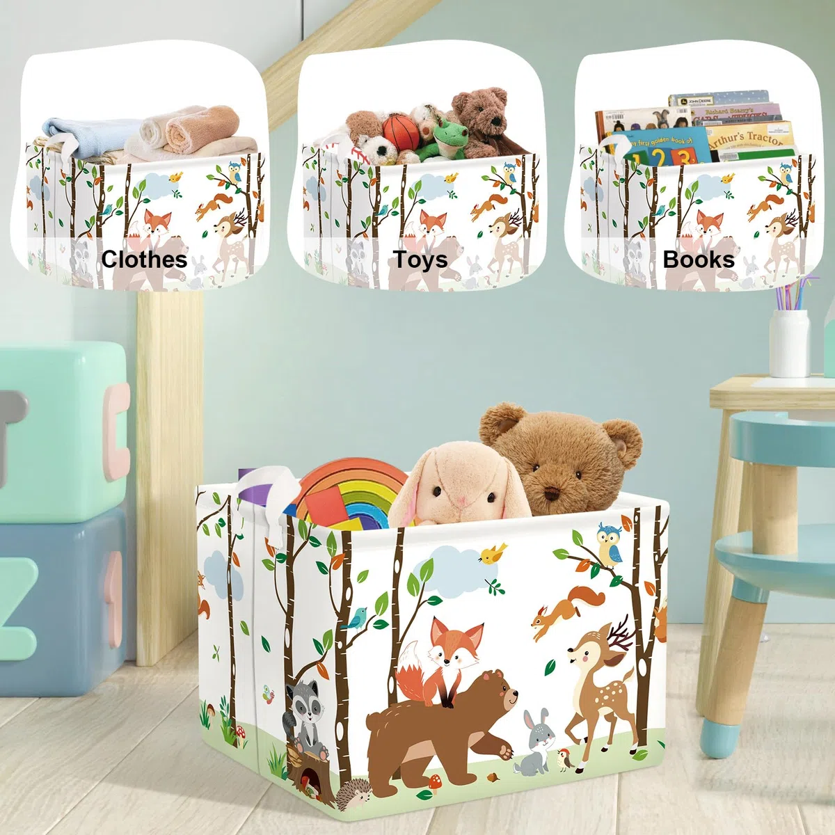 Grand Paniers à Linge Animaux des Bois pour Garçon Fille Repliable Panier Rangement Jouets Vêtements pour Salle de Bain Chambre à Coucher, Ours, 36L