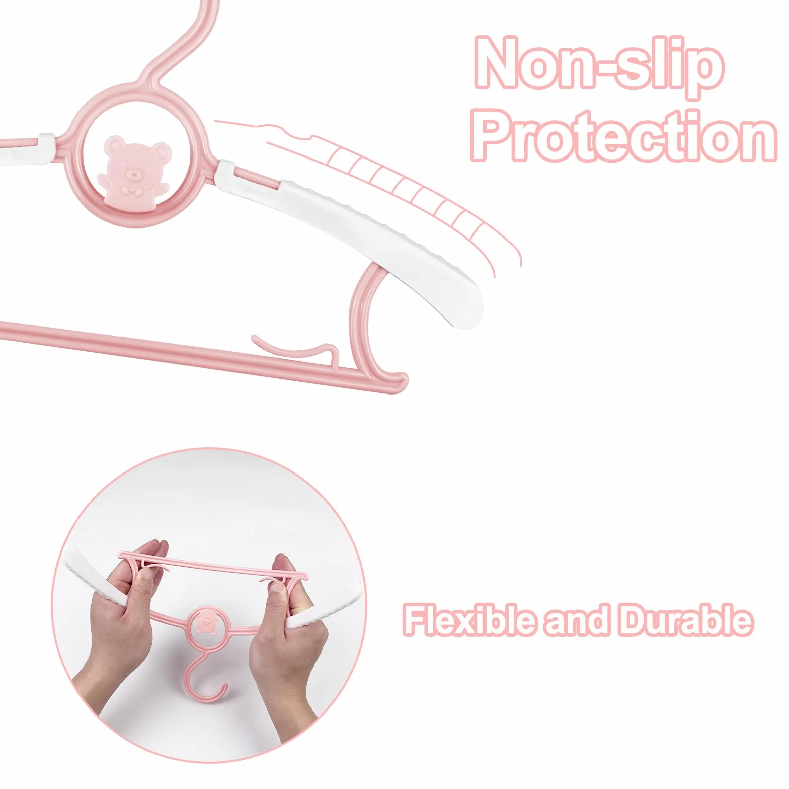 Fousenuk Lot de 20 Cintre Enfant Rose, Cintres Bébé Plastique Antidérapants avec Crochets Empilables Forme d'ours, Cintres pour Enfants Extensibles pour Bébés, Tout-Petits, Enfants