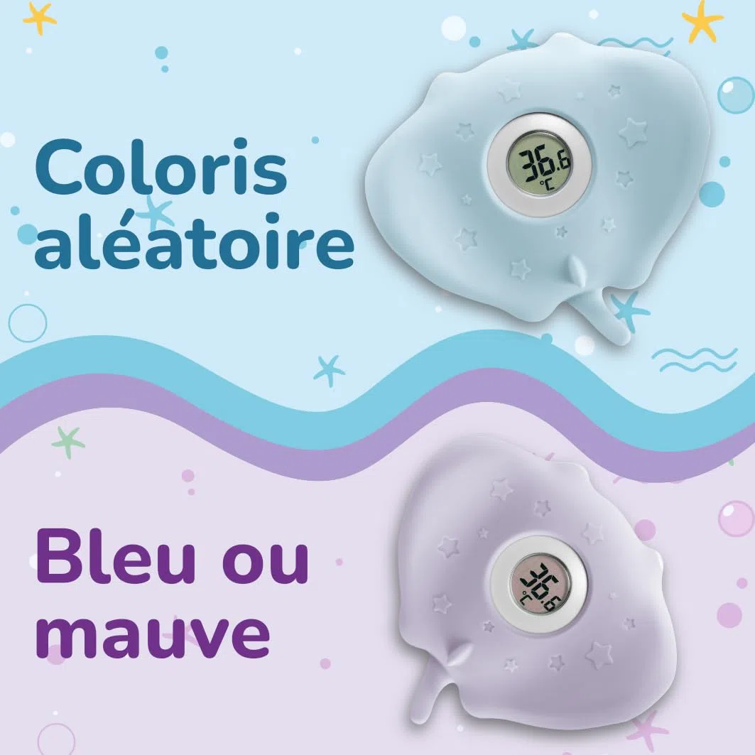 MEDICAID - Thermomètre de Bain Digital Bébé - Coloris Aléatoire Bleu ou Mauve - Jouet Flottant pour Enfants dès la Naissance - Lavable - Résultat Instantané - Garanti 2 Ans