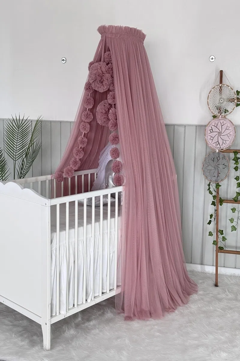 Fancyroom Berceau princesse avec moustiquaire et auvent latéral Rose foncé