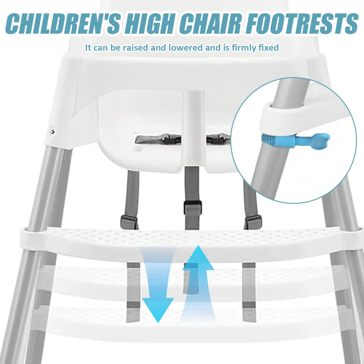 Chaise haute pour bébé, repose-pieds de chaise haute 18x3 réglable antidérapant installation facile repose-pieds en plastique pour bébé avec anneau de fixation portable robuste et lisse