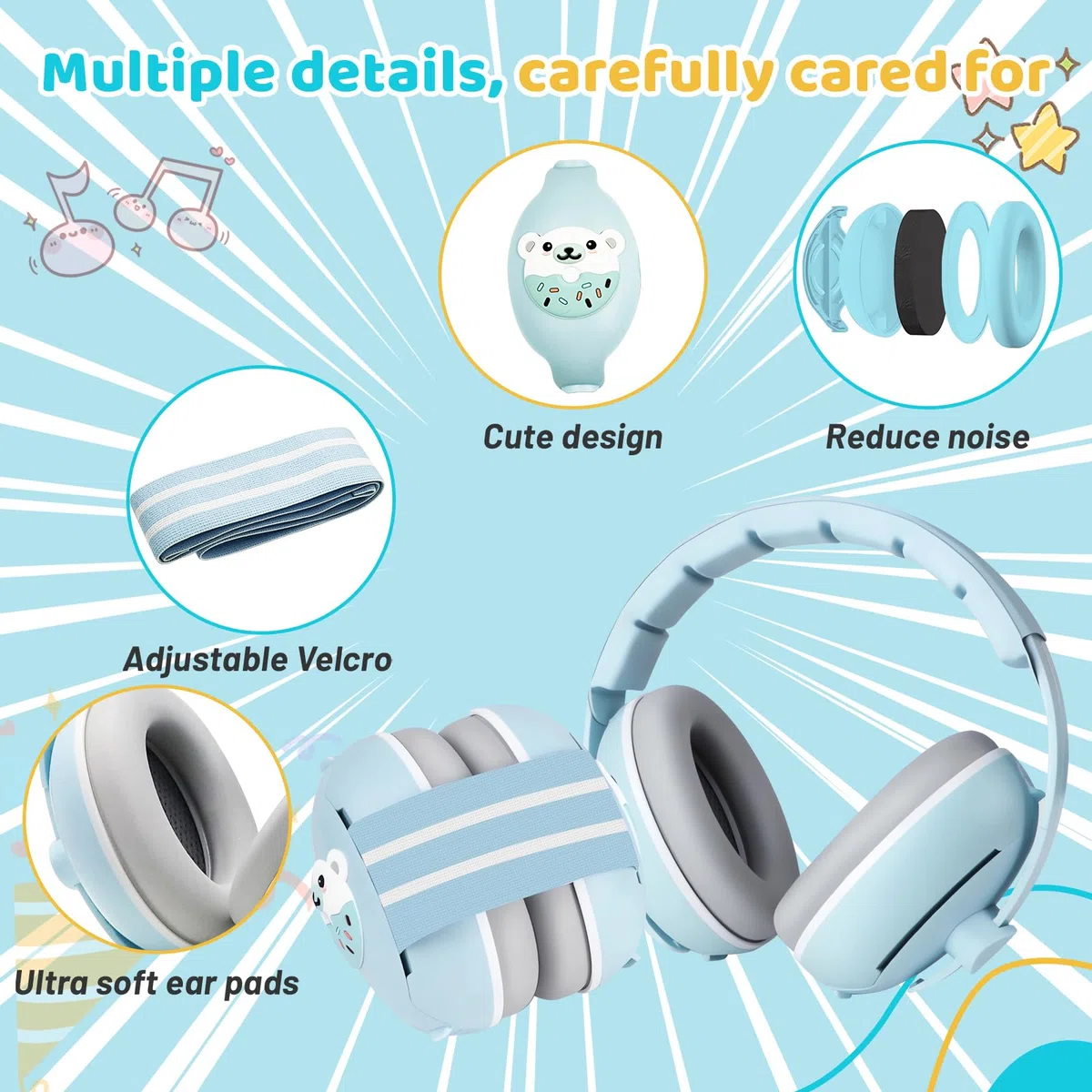 Casque Anti Bruit Bébé 2 en 1, Protection Auditive Réglable 0-48 Mois pour Nouveau-Nés et Tout-Petits, pour Avion, Fêtes, Sommeil Confort Ultra-Doux pour Sommeil Paisible en Avion