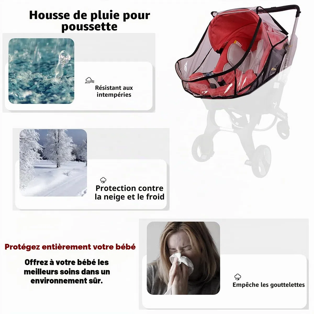 Housse de pluie pour siège auto compatible avec Doona, Poussette Protection contre la pluie fit Doona, EVA Bébé protection contre les intempéries fit Doona, Accessoire de siège de voiture ventilé