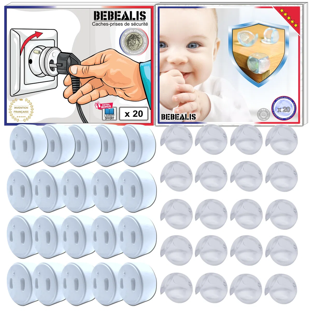 Pack SÉCURITÉ BÉBÉ Complet – Cache Prise Révolutionnaire sans Clef + Protège Angle Transparent | Anti-Choc & Anti-Électrocution | Bébéalis