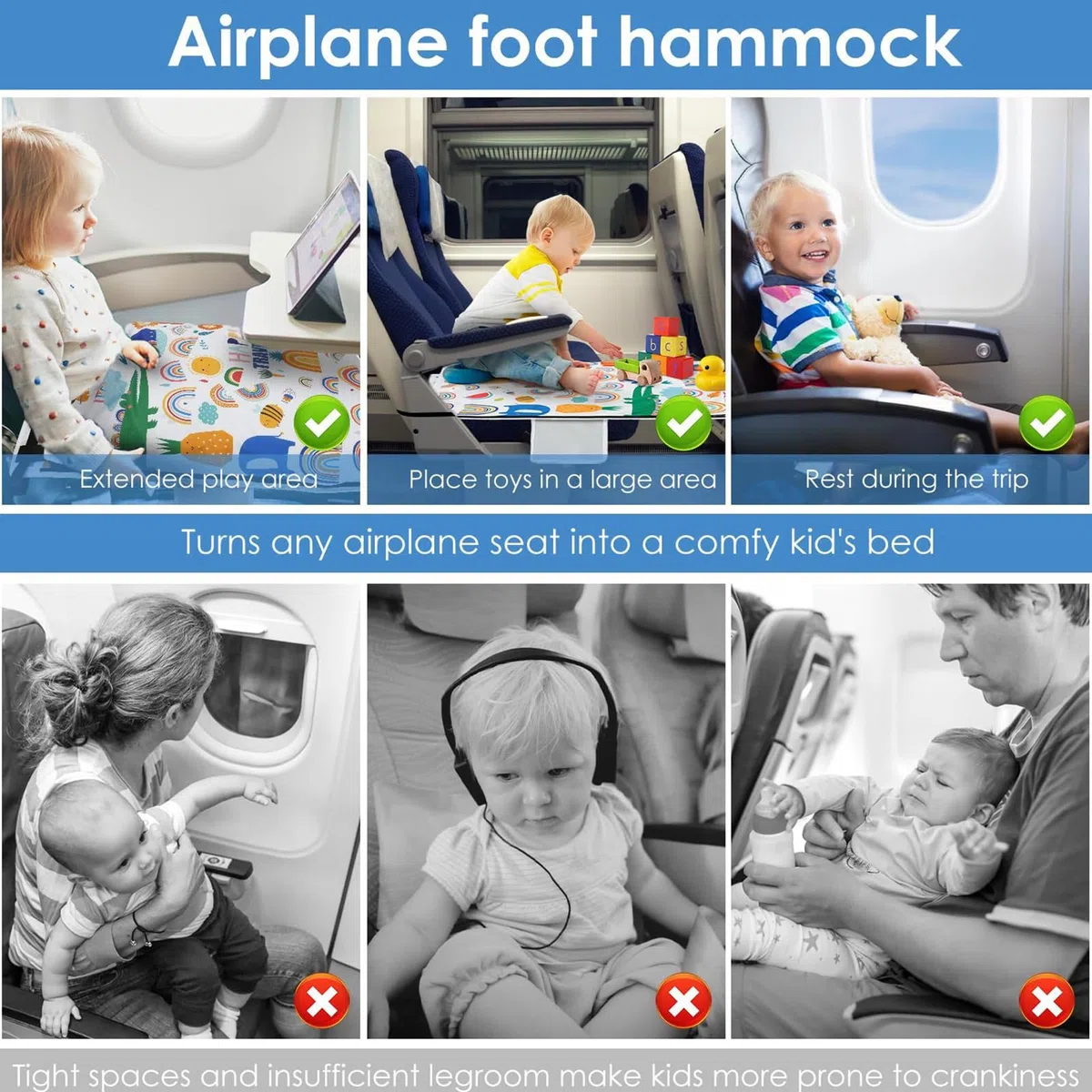 Lit Avion pour Bébé | Prolongateur Siège Avion Lit Voyage Enfant | Hamac Portable Bébé pour Croisière Vacances Camping Plage