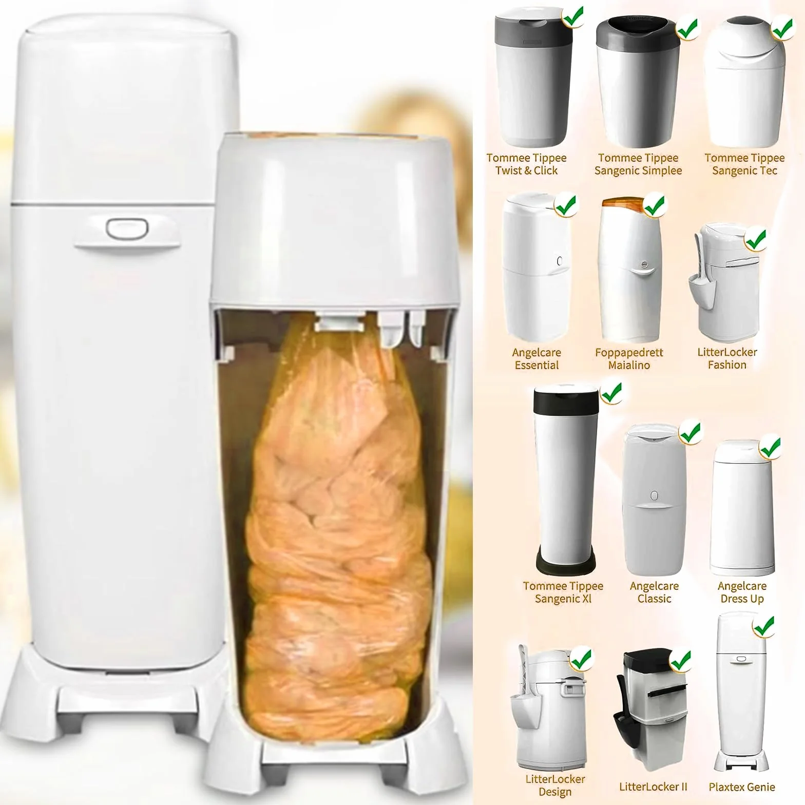 12 Recharge poubelle Sac Grande Capacité Compatible Tommee Tippee, Angelcare