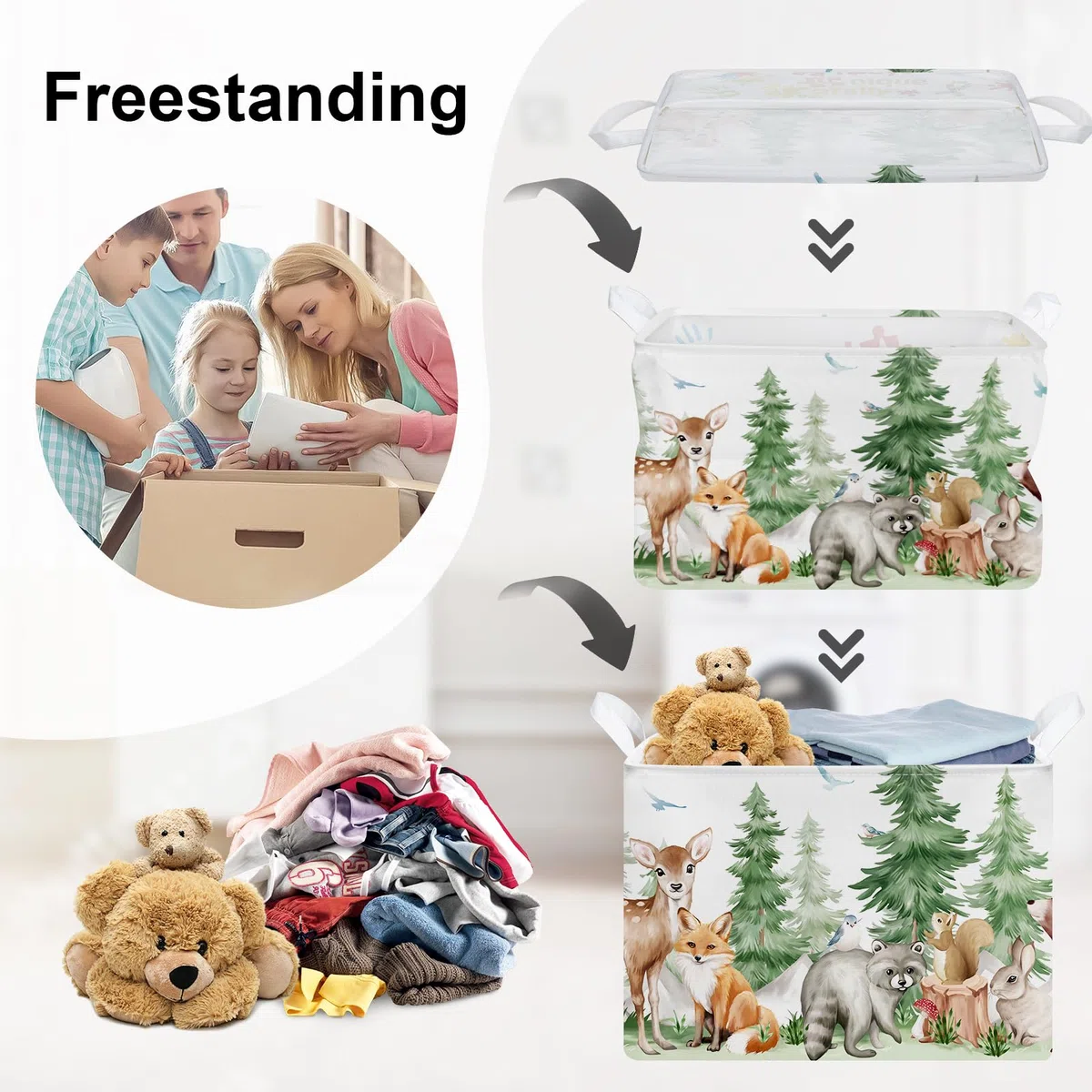 Grand Paniers à Linge Animaux de Forêt pour Garçon Fille Renard Roux Repliable Panier Rangement Jouets Vêtements pour Salle de Bain Chambre à Coucher, Cerf, 36L