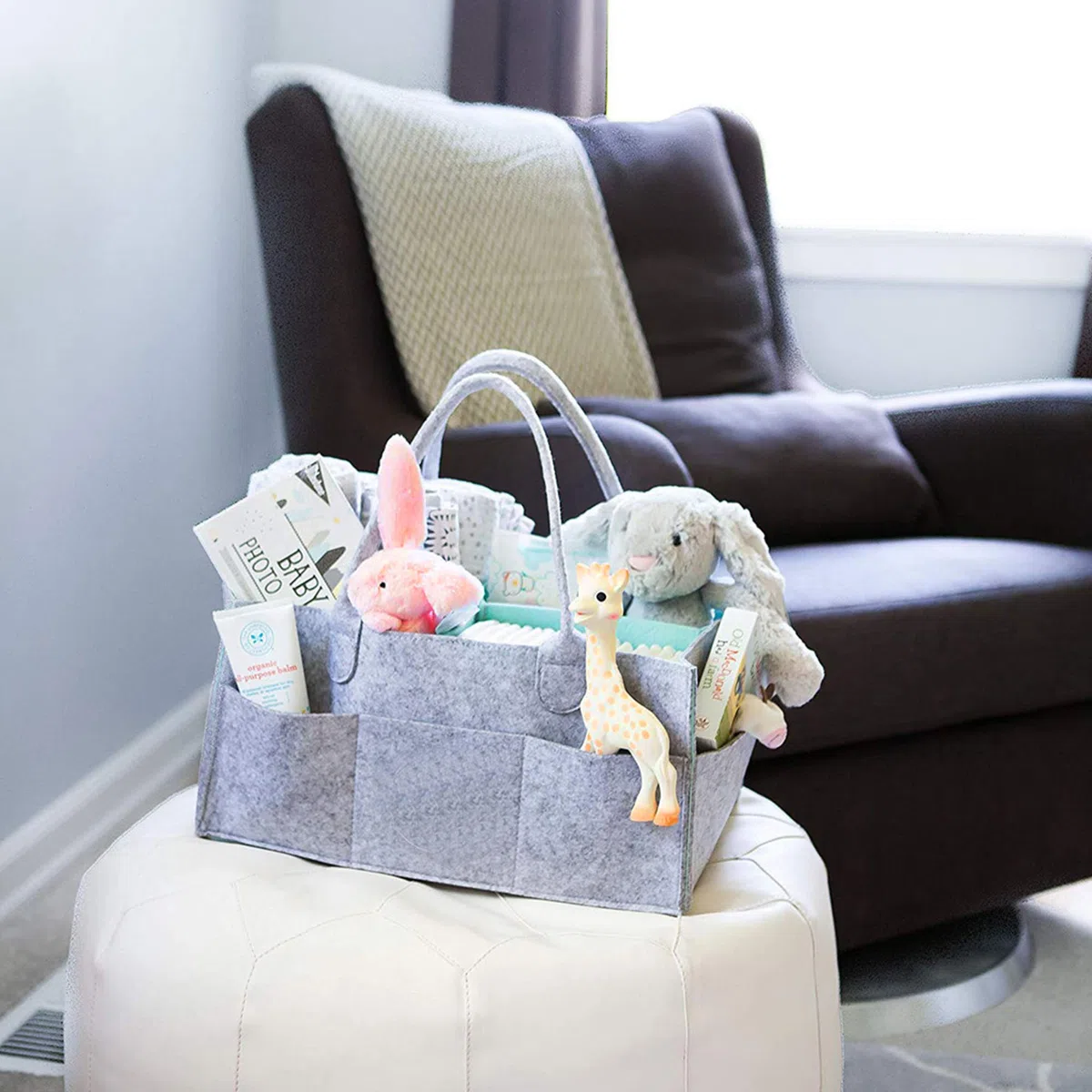 Organisateur de Couches pour Bébé en Feutre Panier de Rangement Portable de Luxe, Panier à Couches pour Lingettes -cadeau