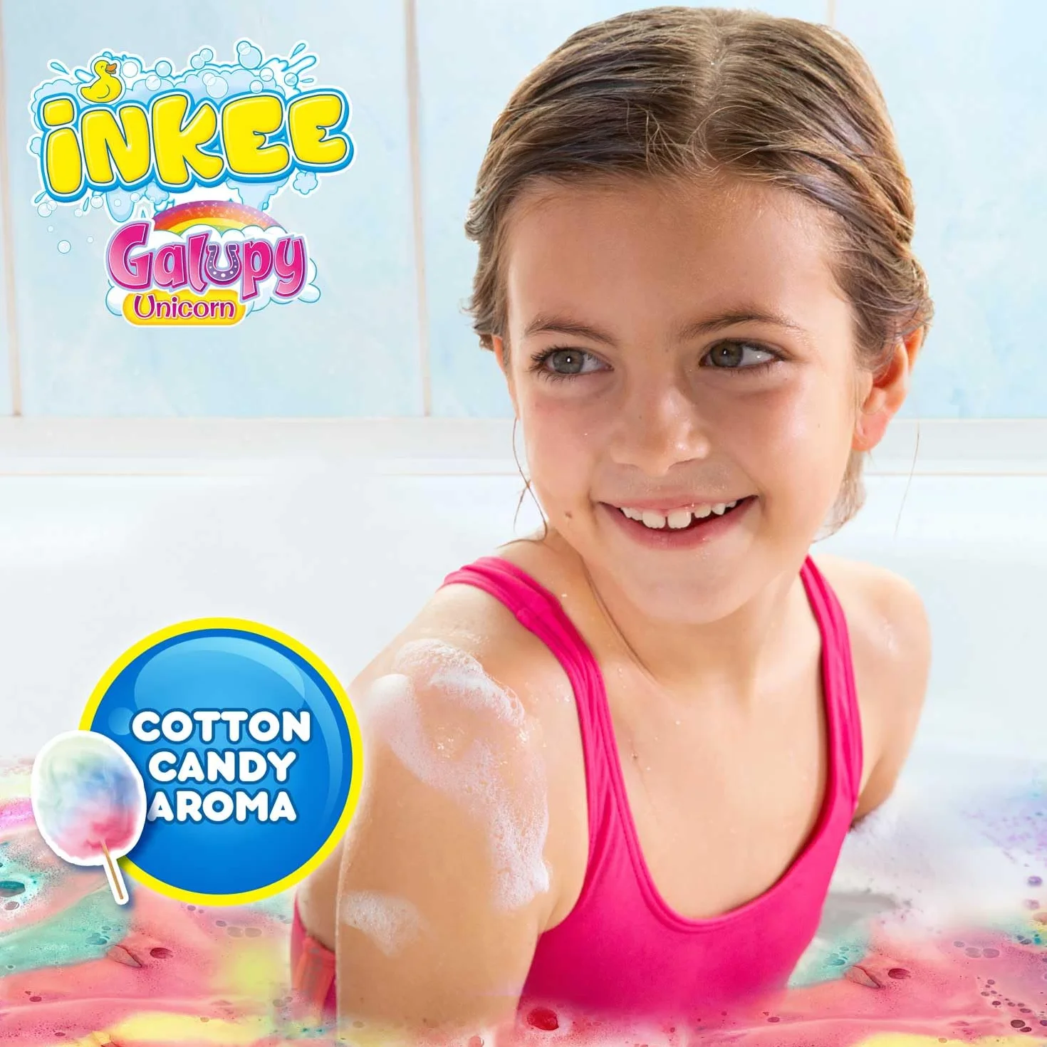 INKEE Galupy Unicorn Lot de 6 sachets de sels de bain pour enfants de 100 g avec 4 couches de couleurs - Arôme barbe à papa et beurre de cacao