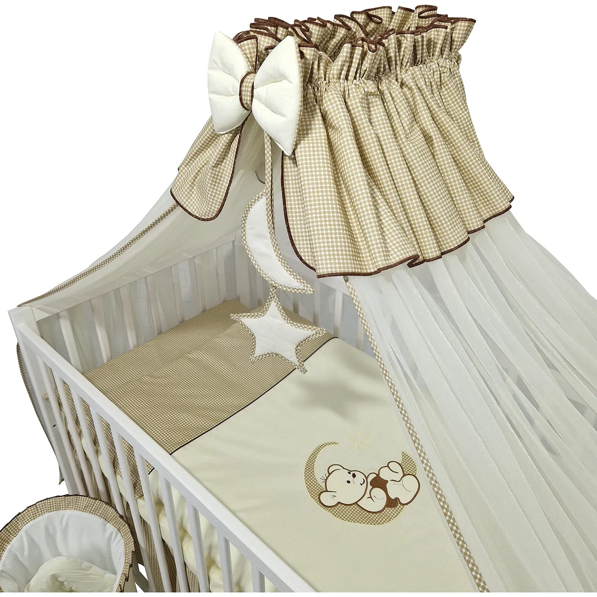 14 Pieces Linge de lit bébé Ensemble Complet sans lit brodé avec Nounours sur la Lune Beige foncé (100x135 cm)