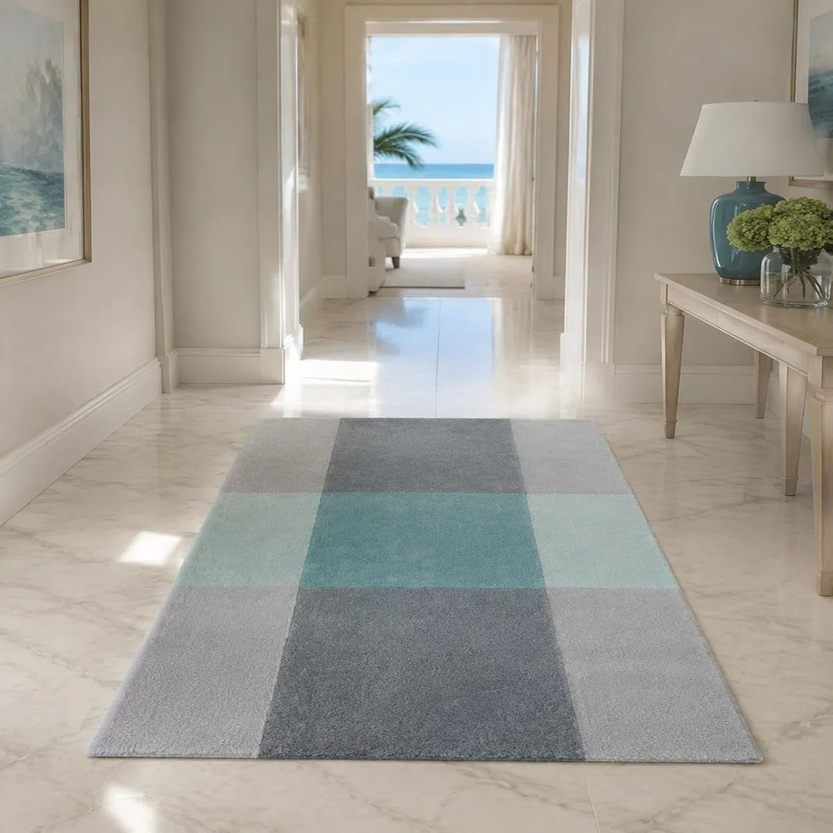 Tapis Lavable Moderne Gris Vert, Motif, Gris, 200x200 cm (Carré)