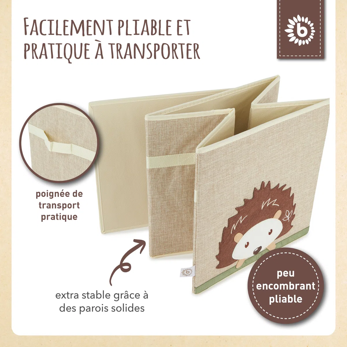 BIECO Boîte de Rangement pour Enfant - Motif hérisson - Environ 36 l - Pliable - Jolie boîte pour Jouets Kallax Rangement de Jouets pour Enfants - Boîte de Rangement 33 x 33 x 33 cm - Kallax