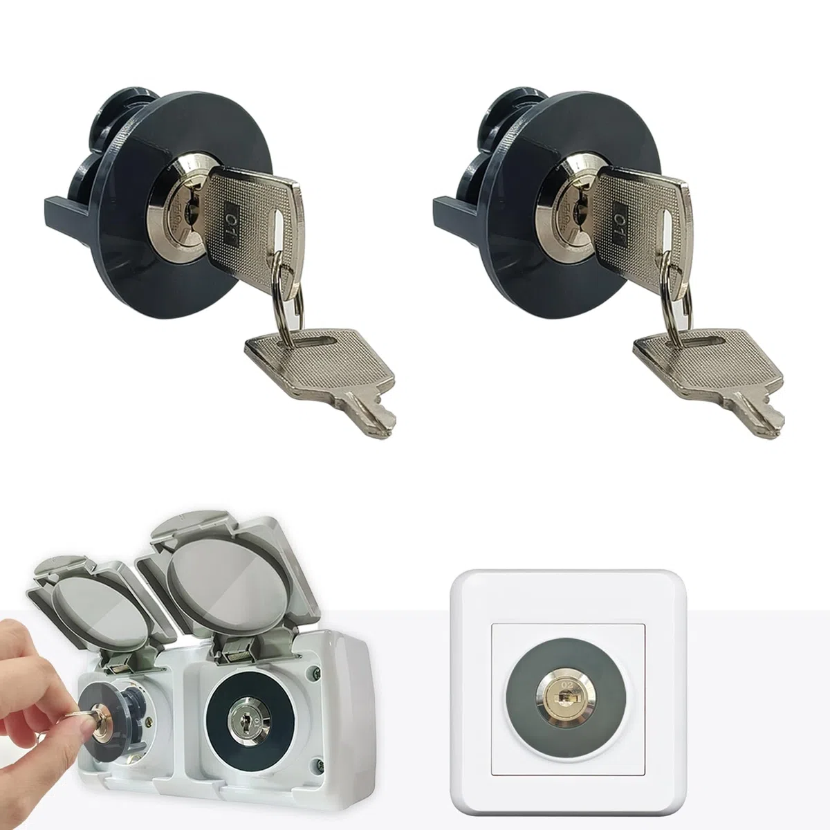 Lot de 2 verrous de prise électrique pour éviter le vol d'électricité, éviter le contact des enfants, des animaux domestiques avec des appareils électriques, largement utilisés à l'intérieur