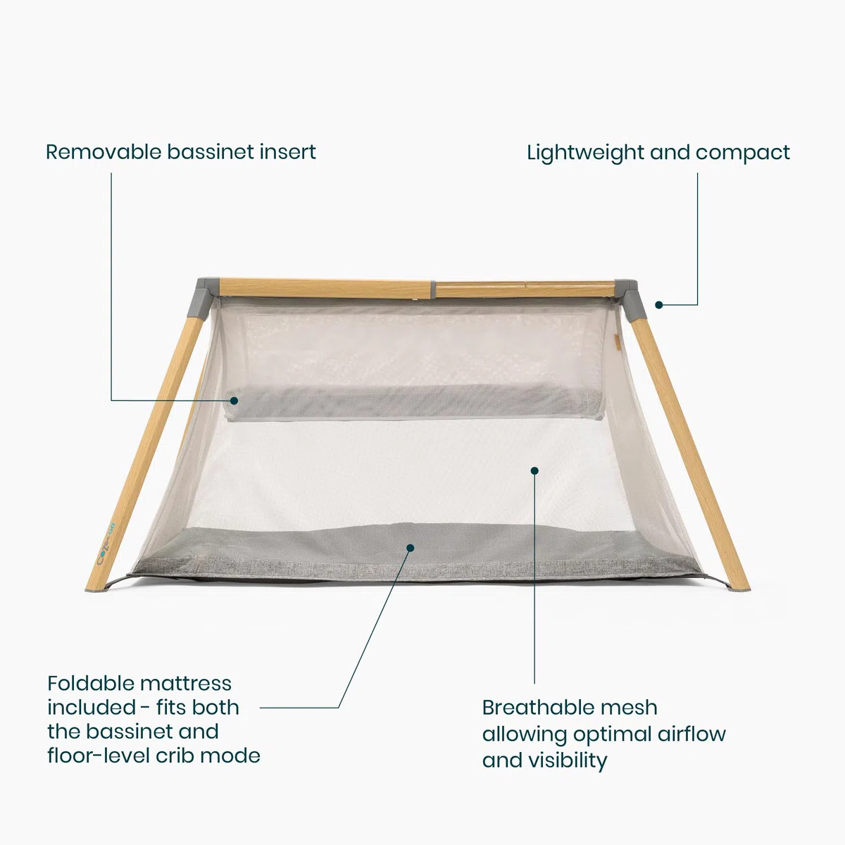 Cocoon Crib Sheets & CoZee Go 3-in-1 Chêne & Anthracite