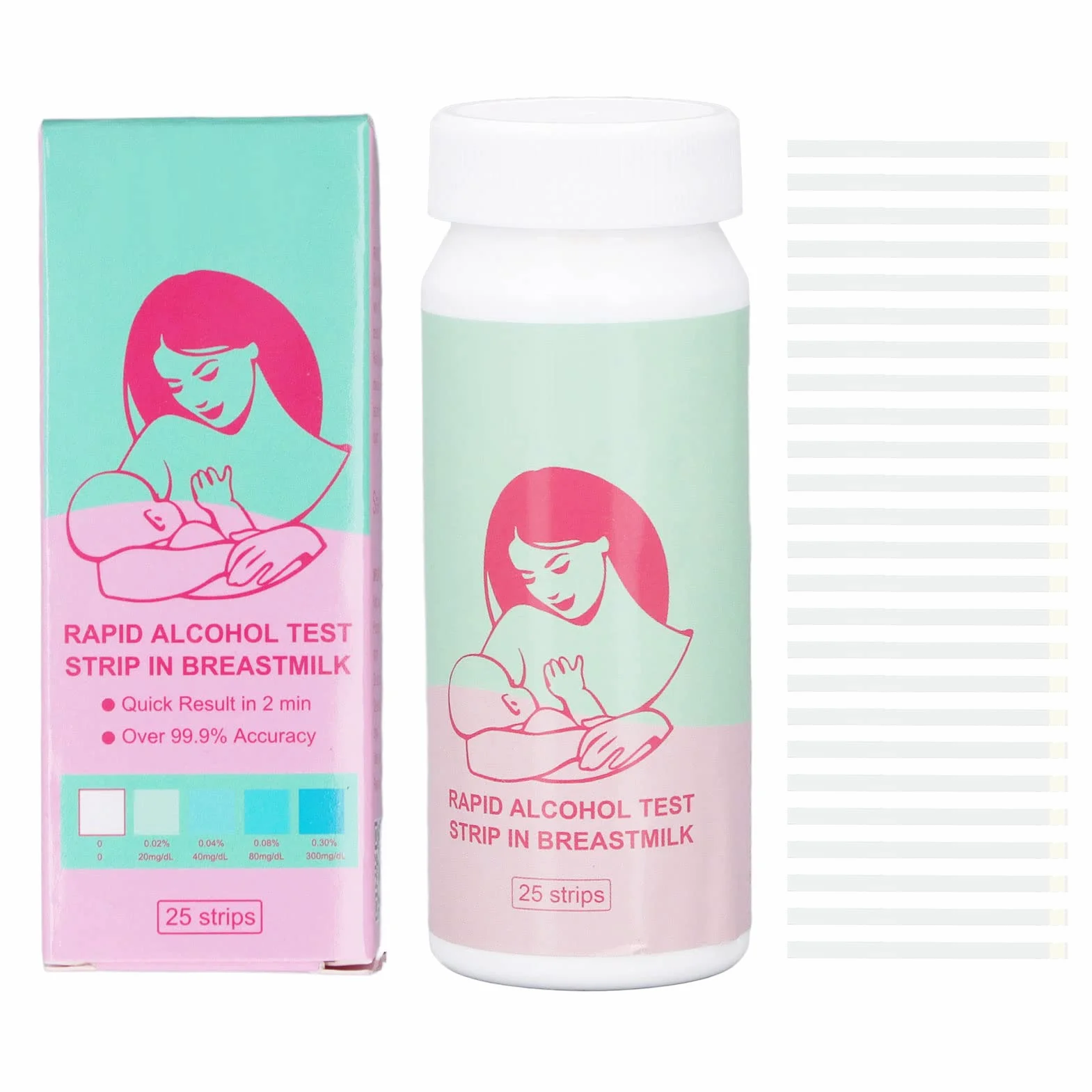 Bandelettes de Test de Lait Maternel Bandes de Détection Rapides et Précises du Lait Maternel avec Bouteille pour les Tests D'alcool Maternel
