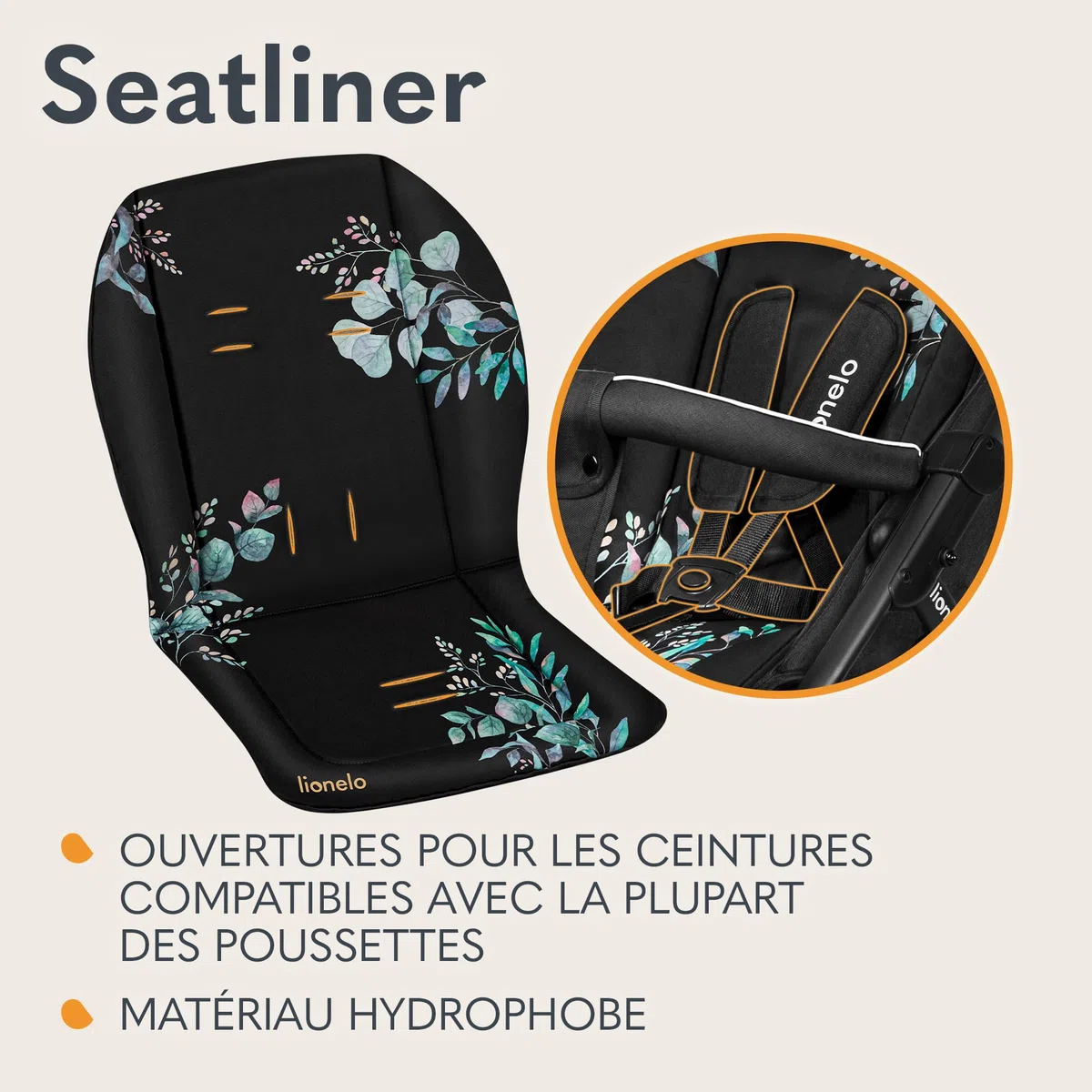 LIONELO SEATLINER Matelas Universel pour Poussette, Tissu Imperméable Réversible, Compatible avec la Plupart des Poussettes, Insert Doux pour Poussette Bébé