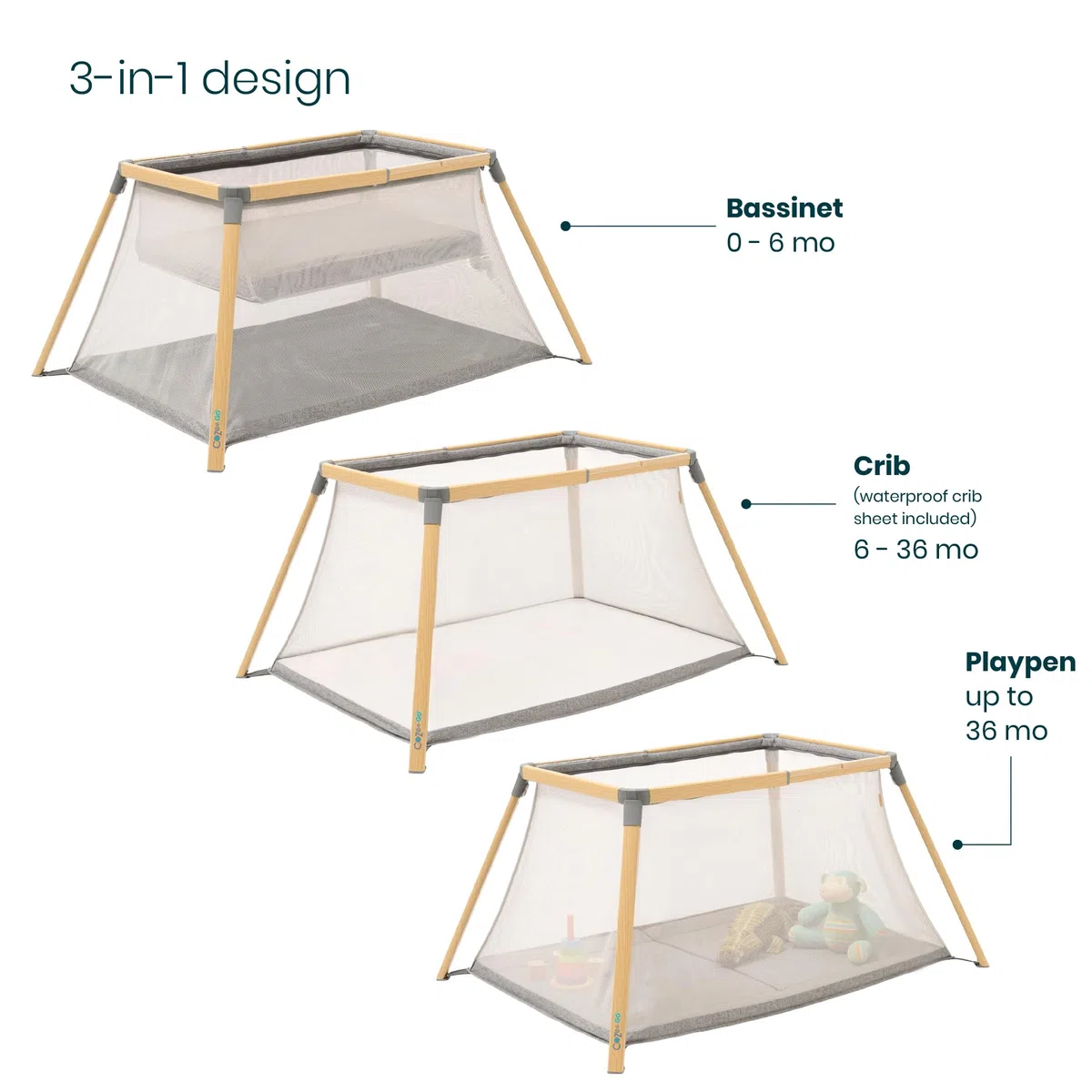 Cocoon Crib Sheets & CoZee Go 3-in-1 Chêne & Anthracite