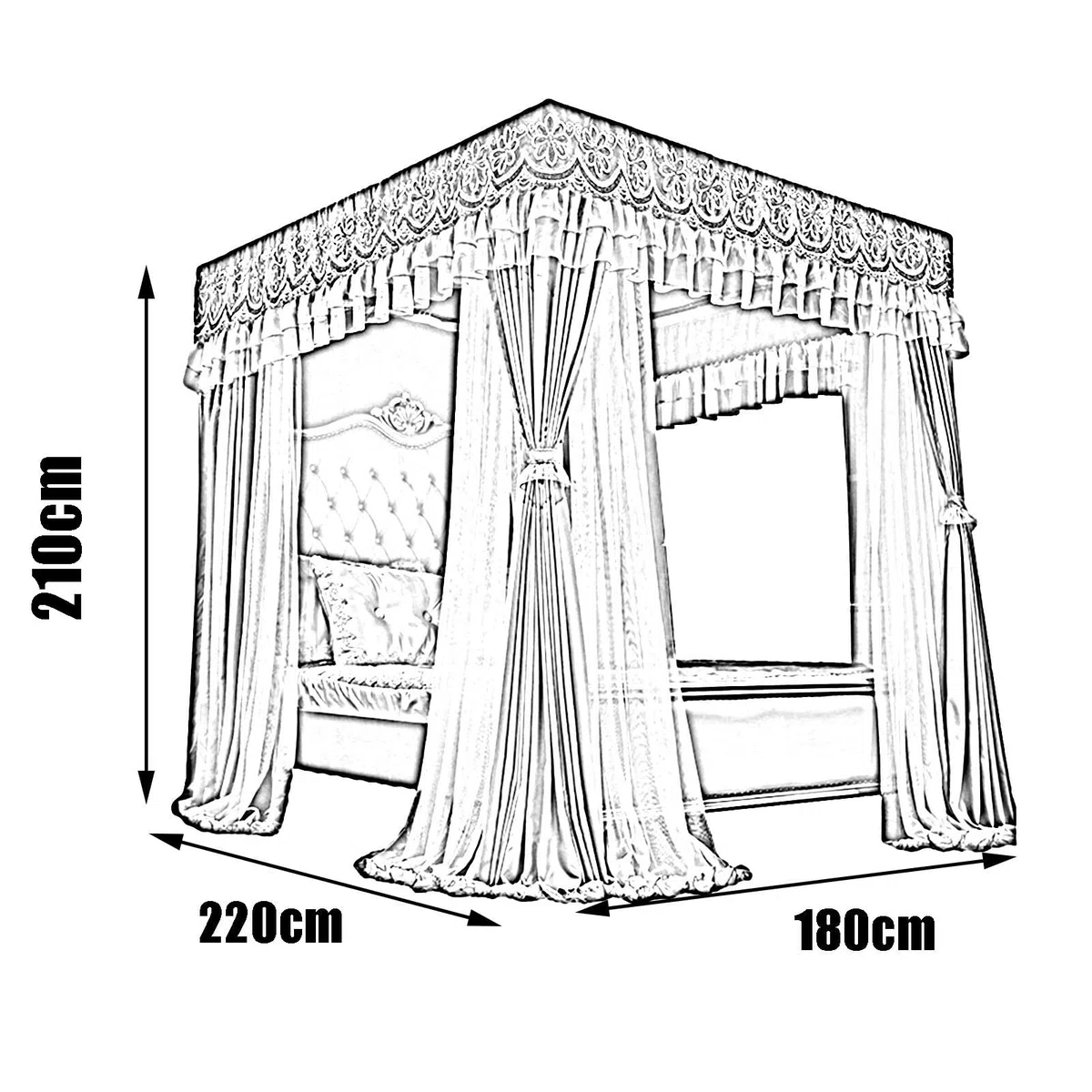 Moustiquaire à baldaquin pour lit Double, baldaquin décoratif Romantique pour Chambre à Coucher, Rideau de lit Anti-poussière et ombrage Rouge (Taille : 180x220x210cm)
