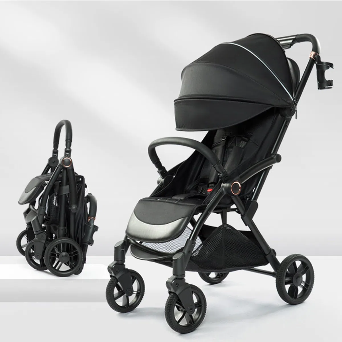 Poussette pour Bébé, Poussette Pliable pour Bébé, Poussette De Voyage Compacte pour Bébé, Poussette Légère pour Bébé, Pliage À Un Bouton, Dossier Réglable (Peut Être Assis Ou Allongé) Black