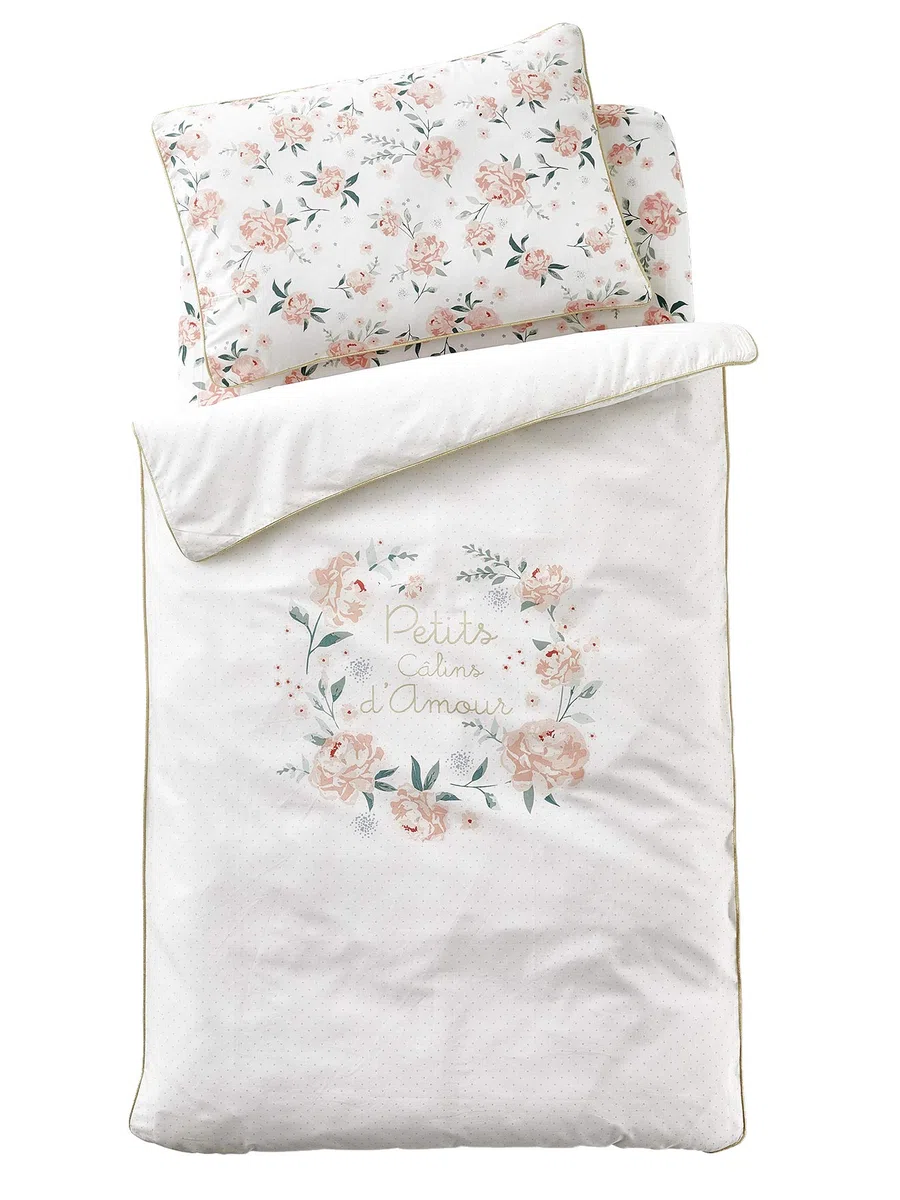 VERTBAUDET Housse de Couette bébé Eau DE Rose écru/Rose 80X120