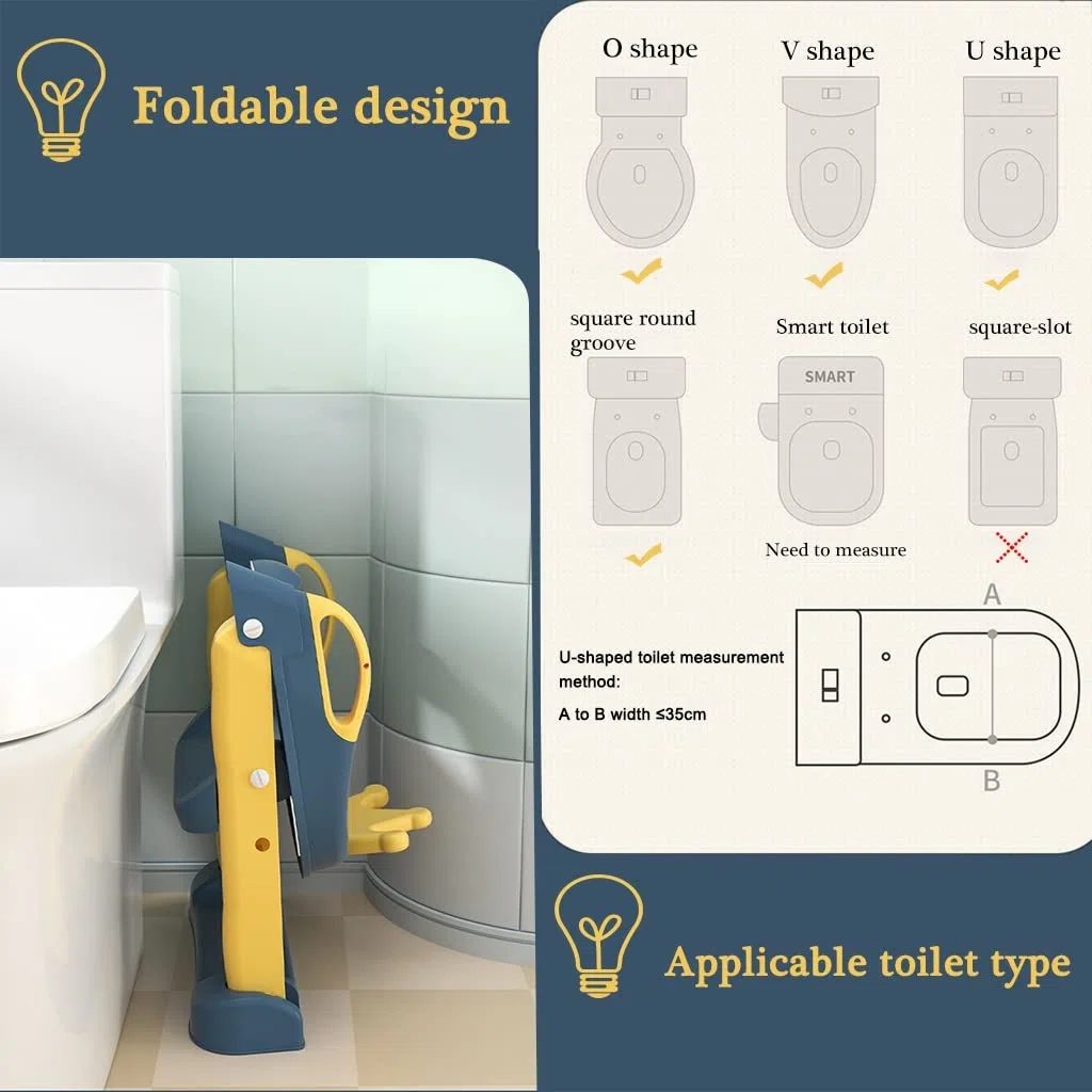 Reducteur WC avec Marche Couronne Mignonne Siège Toilette avec Escalier avec Dossier, Pliage Réglable Reducteur Toilette avec Escalier pour Filles Et Garçons, Porteur 75kg