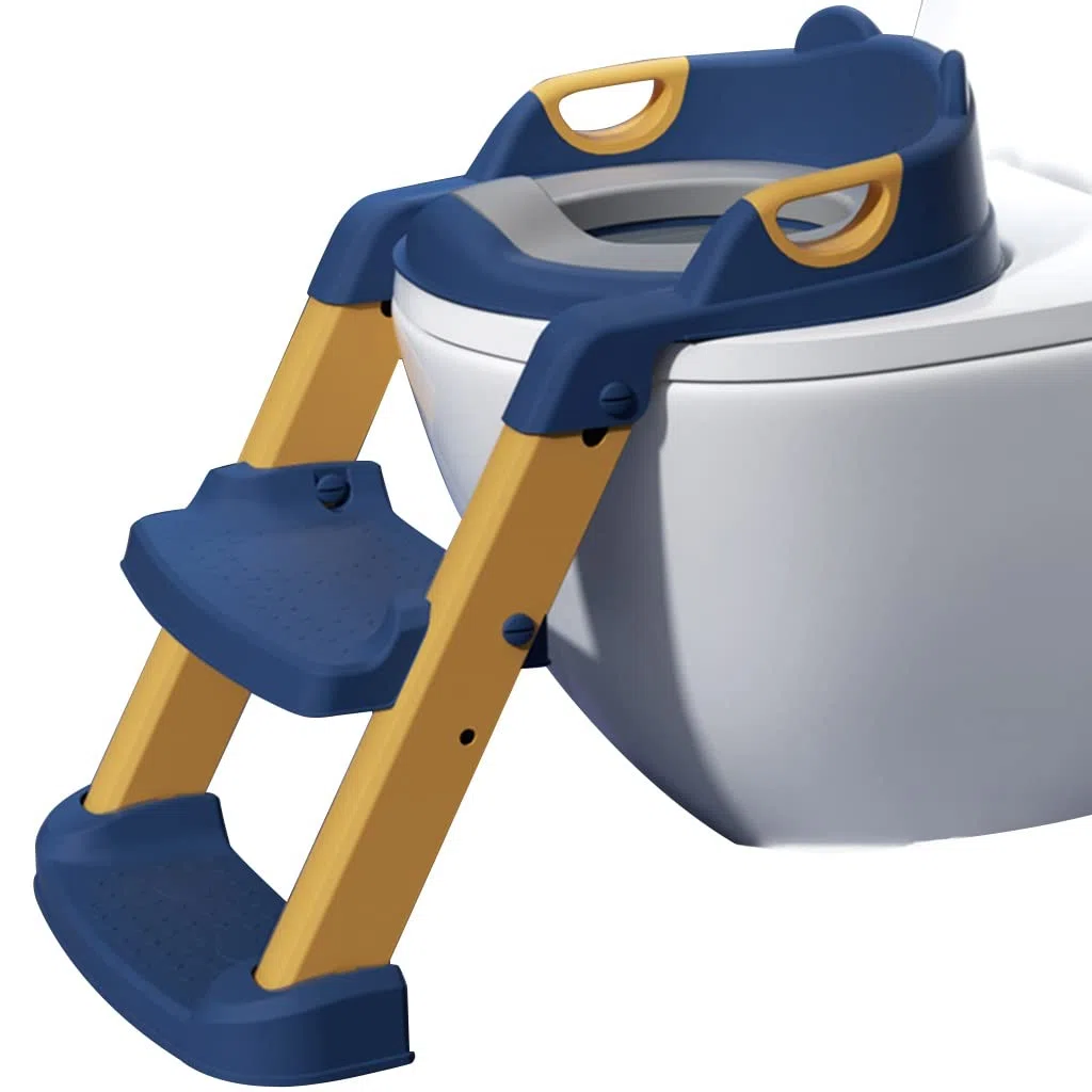 Siège Toilette avec Échelle Entraînement Pliable pour Garçons Et Filles Reducteur Toilette, Escalier Réglable Siège Formation Toilette, Coussin en PU Confortable, Porteur 50kg