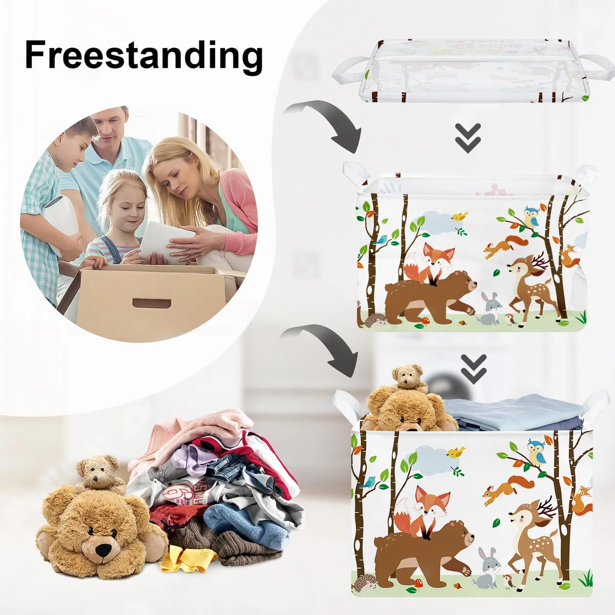 Grand Paniers à Linge Animaux des Bois pour Garçon Fille Repliable Panier Rangement Jouets Vêtements pour Salle de Bain Chambre à Coucher, Ours, 36L