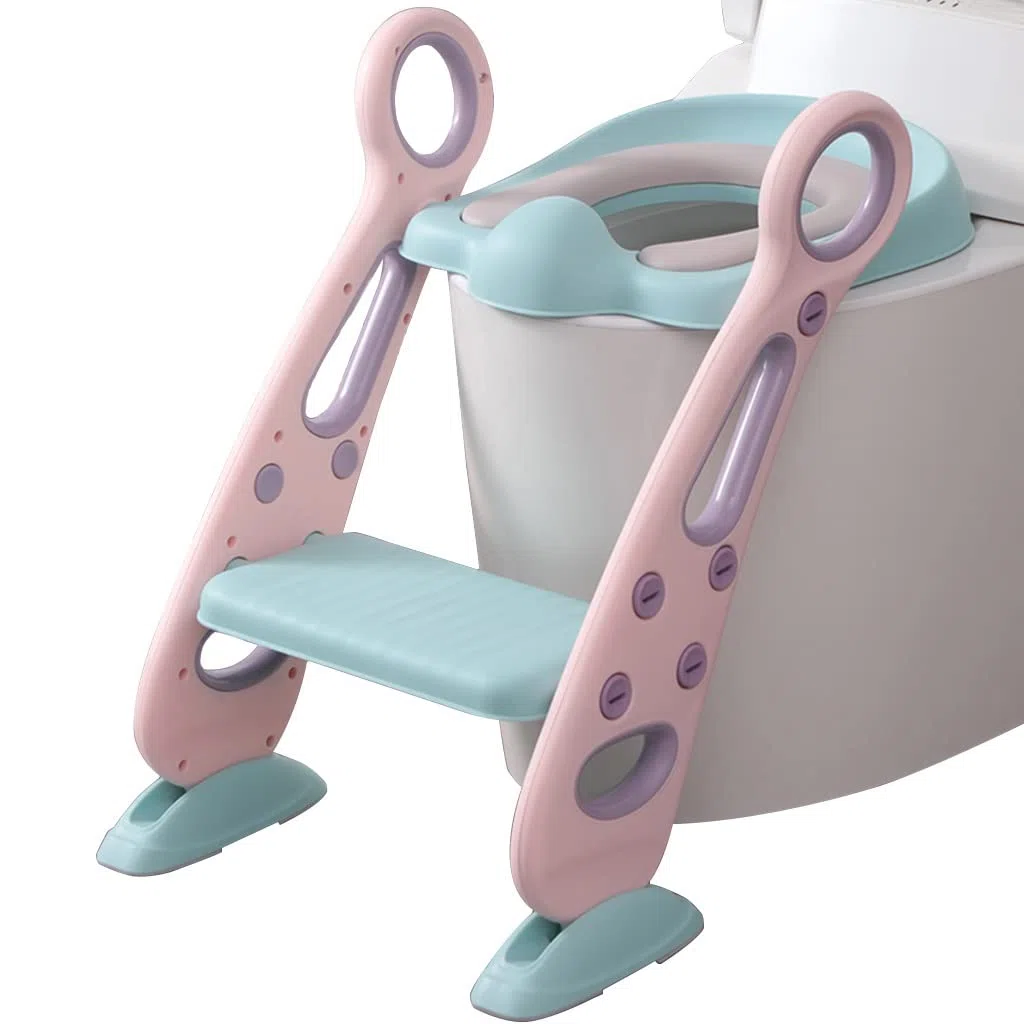 Reducteur WC avec Marche Ajustable Siège Toilette avec Escalier avec Coussin PU, Pliant Reducteur Toilette avec Escalier pour Garçons Et Filles, Porteur 80kg (Color : Pink, Size : 42.6 * 55 * 41.5cm)