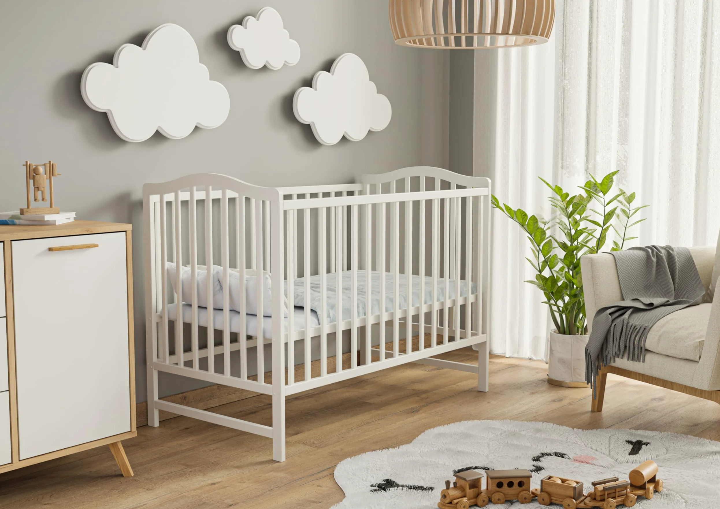 MS FACTORY Lit Enfant Paris 120x60 cm – Lit bébé réglable en Hauteur en Bois Massif – Lit à barreaux avec Vernis à Base d'eau sécurisé – Lit évolutif avec barreaux Amovibles