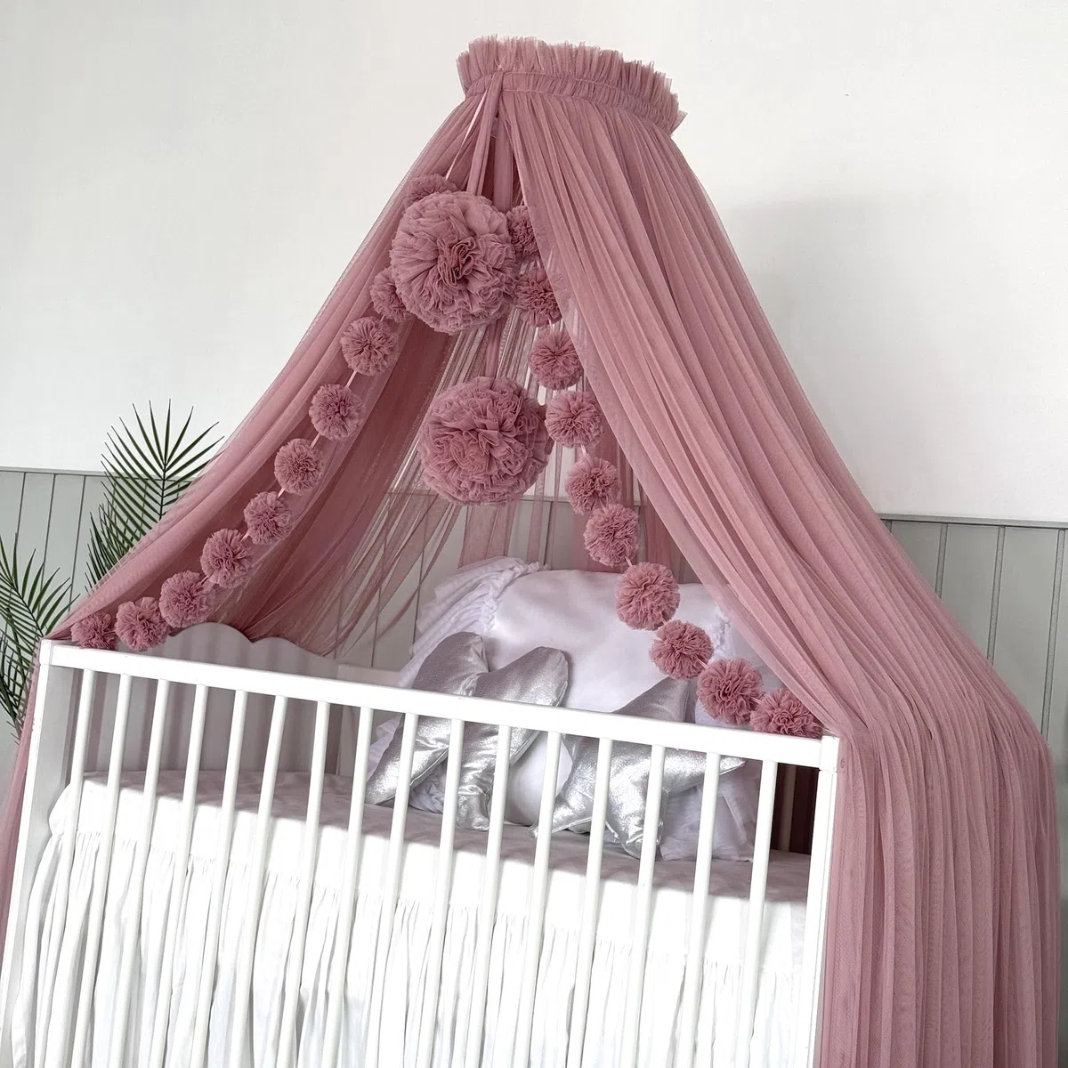 Fancyroom Berceau princesse avec moustiquaire et auvent latéral Rose foncé