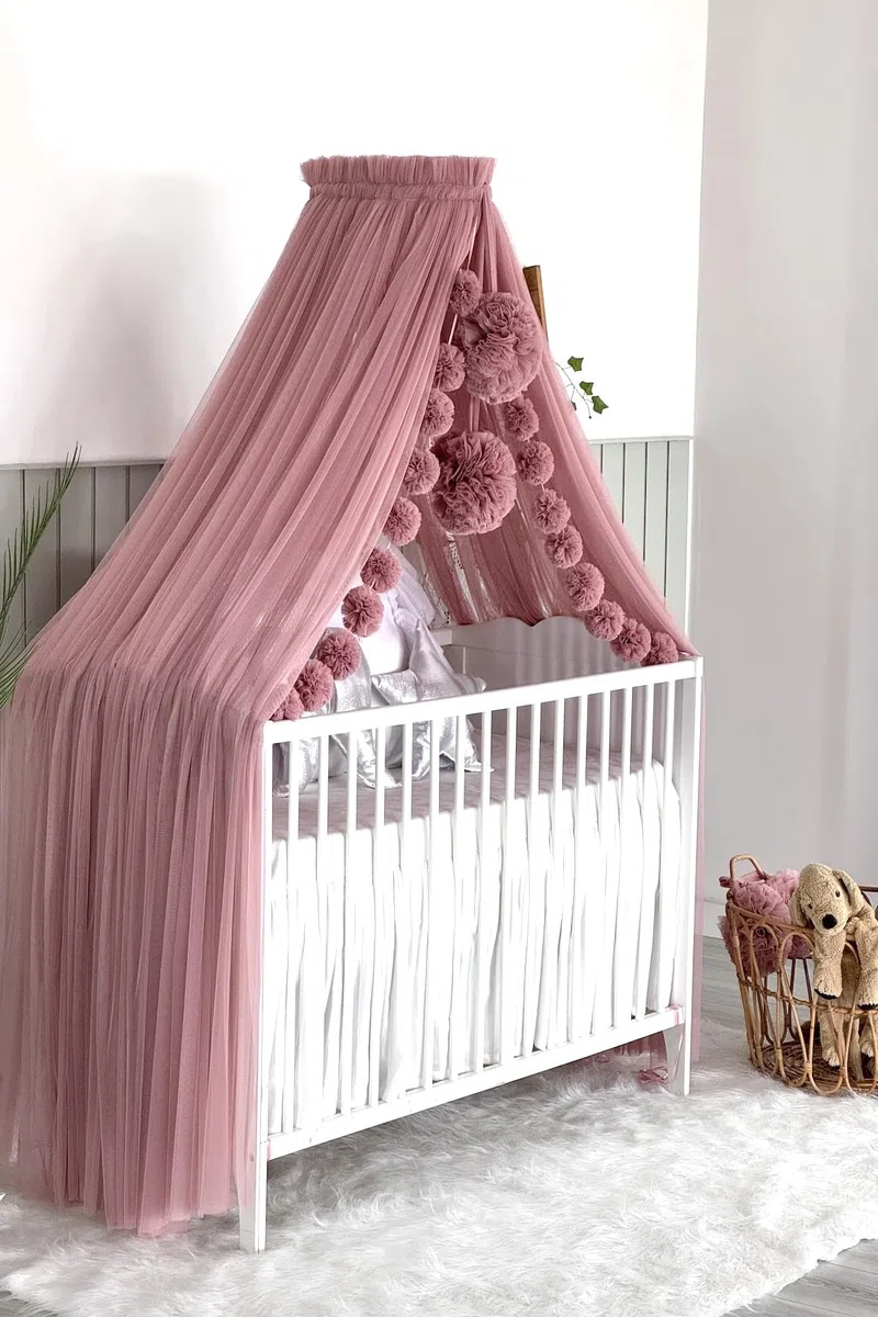 Fancyroom Berceau princesse avec moustiquaire et auvent latéral Rose foncé