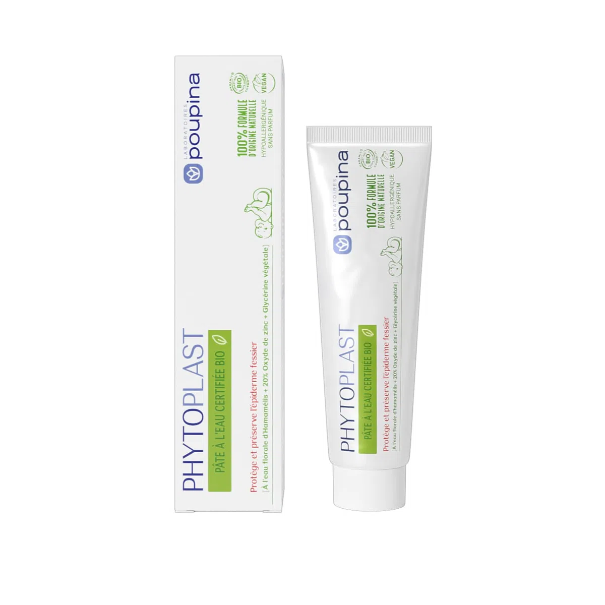 POUPINA Phytoplast Pâte à l’Eau Bio. Soin Bébé 100% Naturel - Prévention et Protection Rougeurs du Siège. Hypoallérgenique, Vegan, 65g