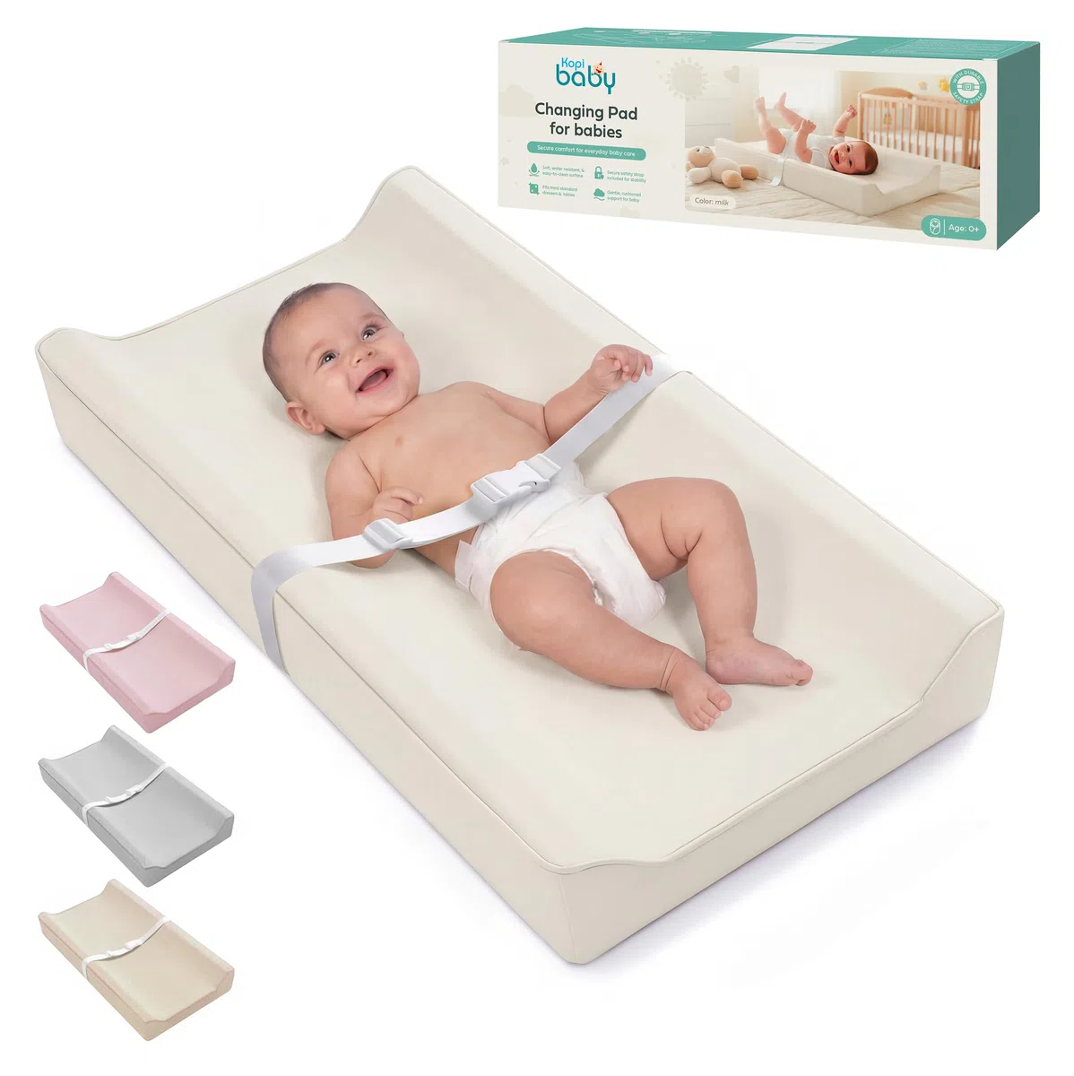 Kopi Baby Matelas à langer – Le matelas à langer original, imperméable, facile à nettoyer, en cuir végétalien, indispensable pour nouveau-né – Lait