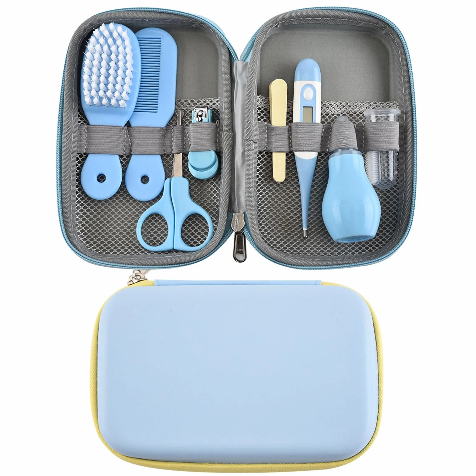 Kit de Toilettage pour Bébé, Ensemble de Soins Portable et Sûr pour Nouveau-né, Garçons et Filles, Plastique et Métal (BLEU)