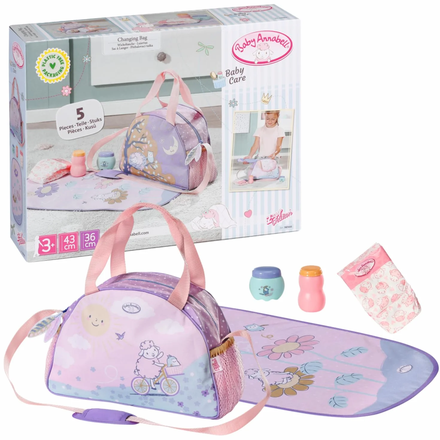 Baby Annabell Sac à Langer 707432 - Sac de Rangement avec Sangles pour Les Accessoires de 36 cm et 43 cm - Poupée Non comprise - 3 Ans +