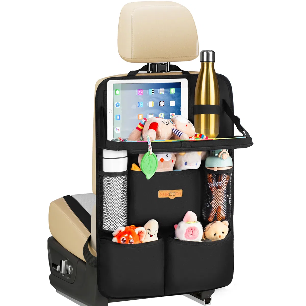 SURDOCA Organiseur de voiture pour enfant avec table pliante et compartiment pour tablette tactile, protection étanche du dossier, s’adapte à la plupart des véhicules