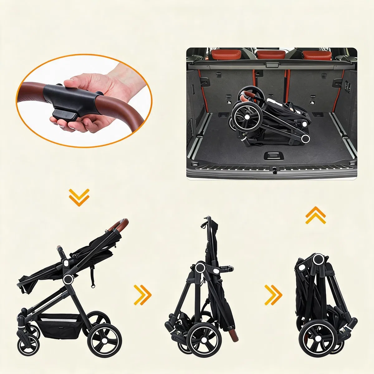 Poussette 3 En 1 Bébé Landau Combi R129 Pliable Compacte Pour Voiture