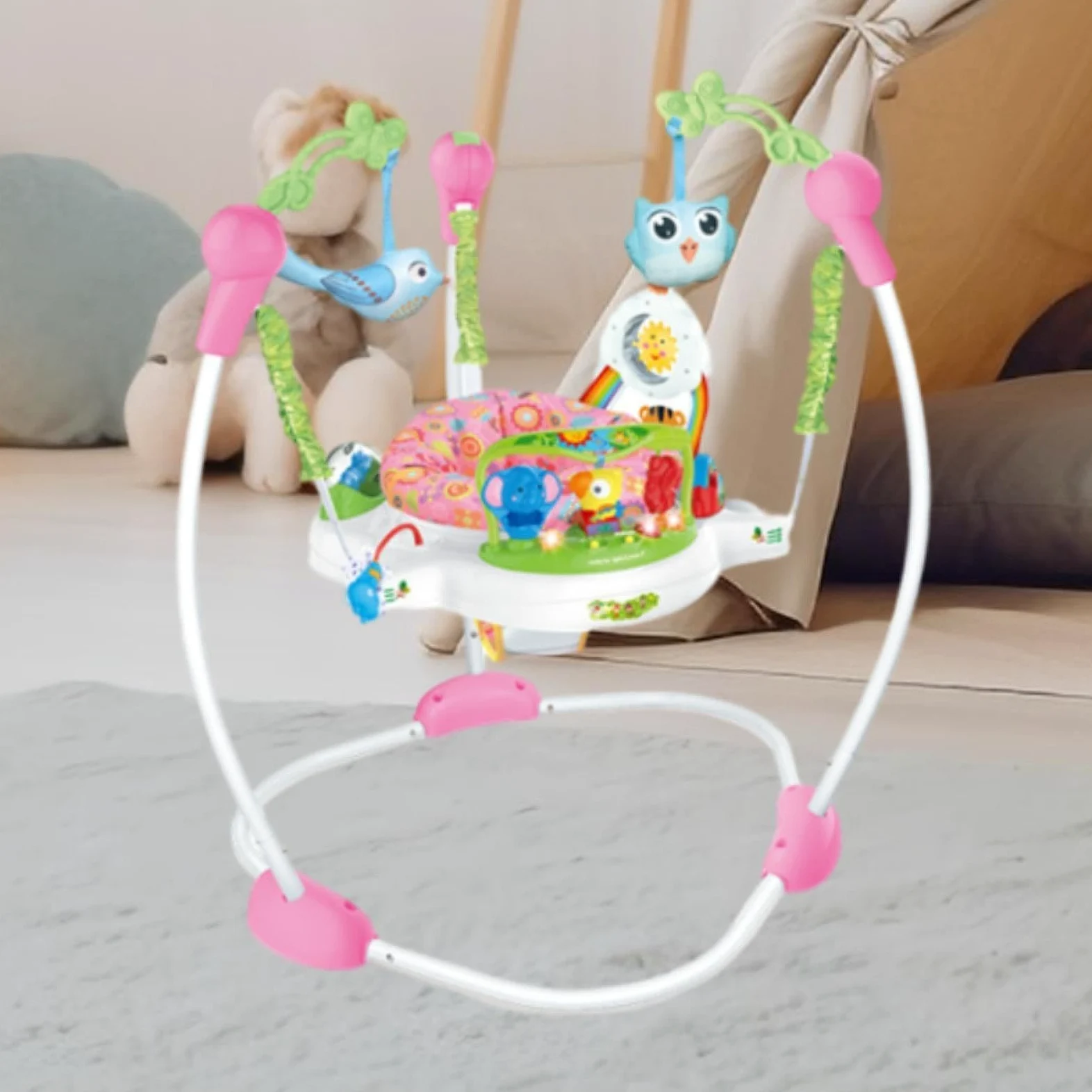 Centre D'activités Interactif pour Bébé avec Siège Sauteur Multifonctionnel, Siège Pivotant et Jouets D'éveil pour Favoriser Le Développement, Rouge