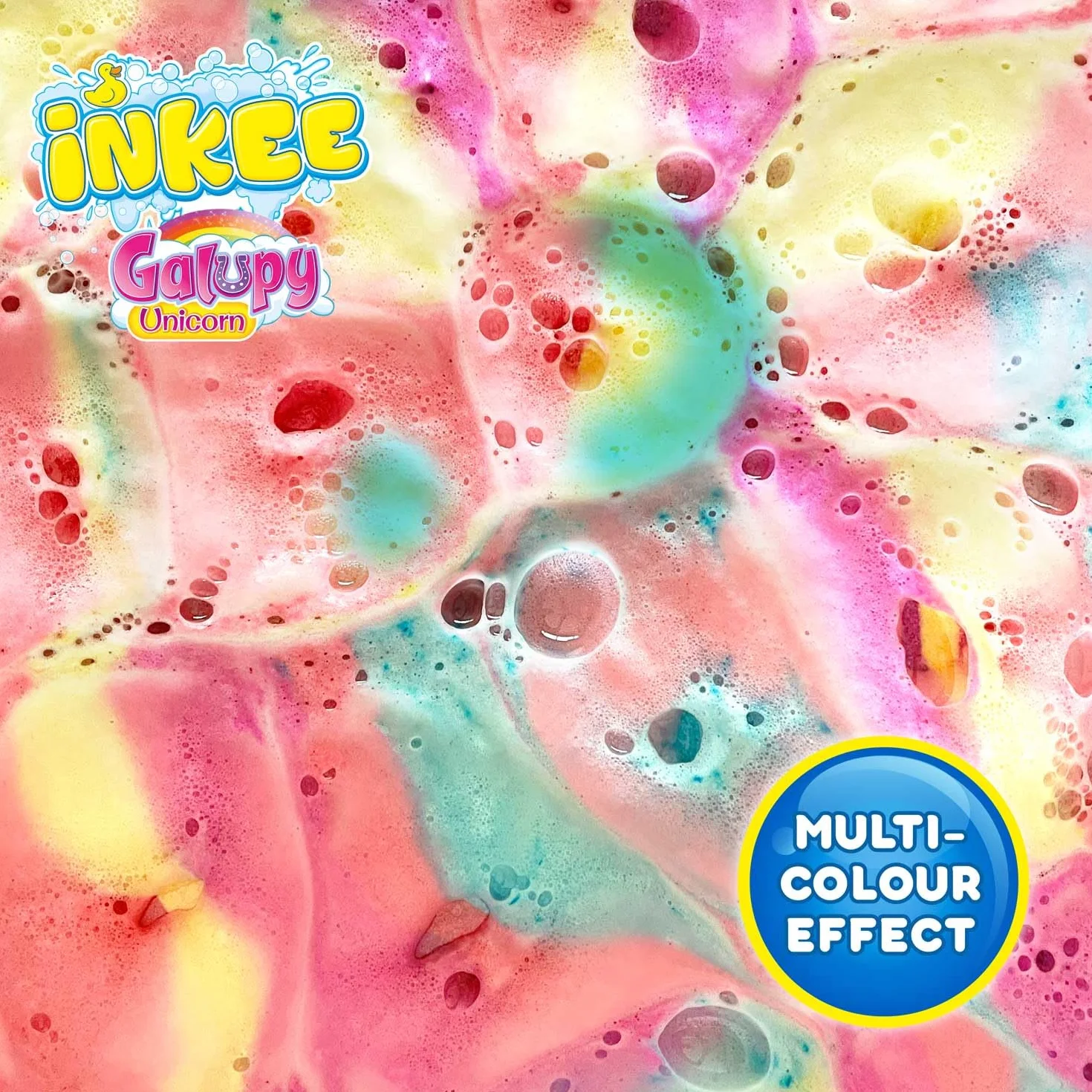 INKEE Galupy Unicorn Lot de 6 sachets de sels de bain pour enfants de 100 g avec 4 couches de couleurs - Arôme barbe à papa et beurre de cacao