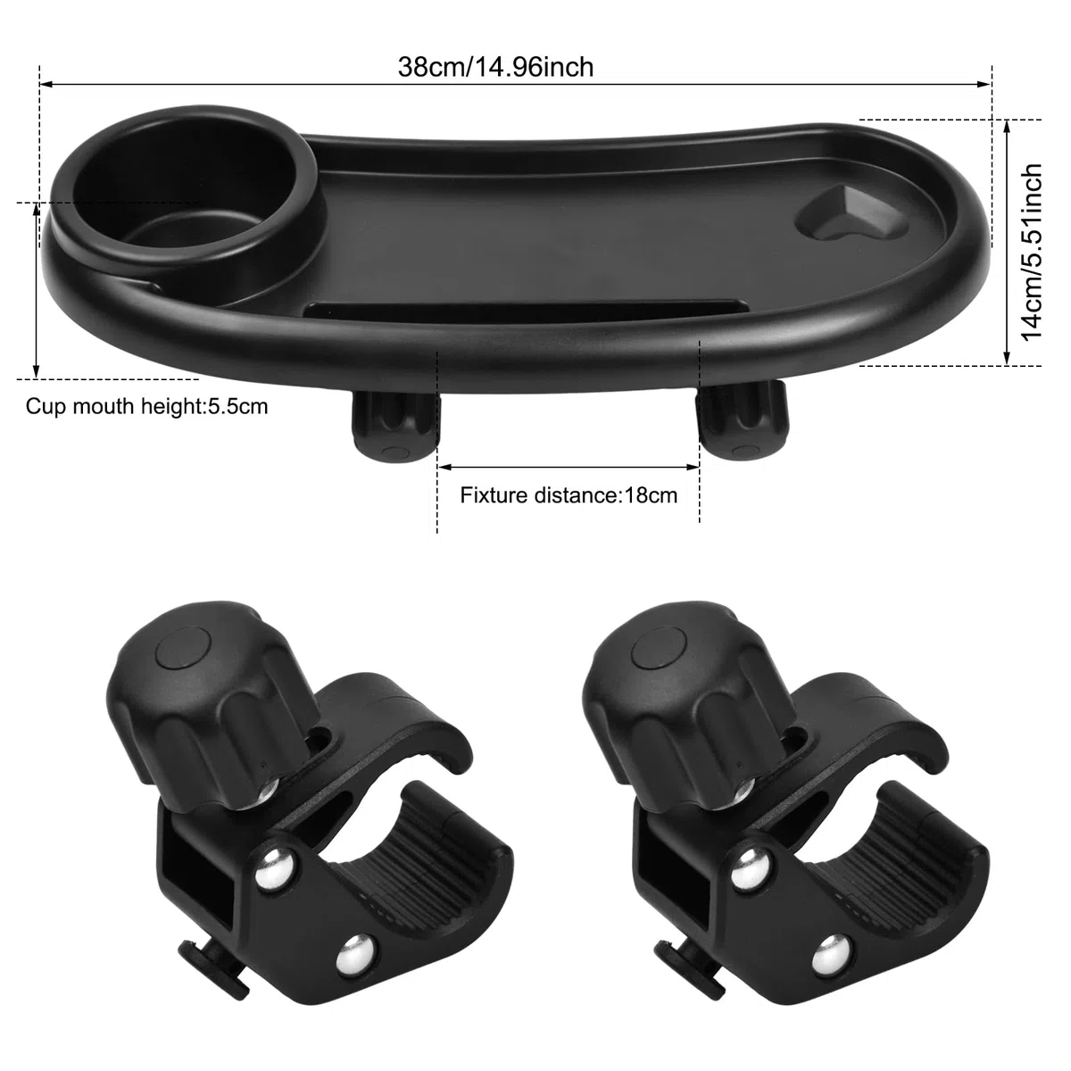 Plateau à Goûter pour Poussette avec Porte-Gobelet,Plateau de Nourriture pour Poussette 3 en 1, avec Plateaus à Collation et Porte-Gobelet,Accessoire Universel pour Poussettes,Noir